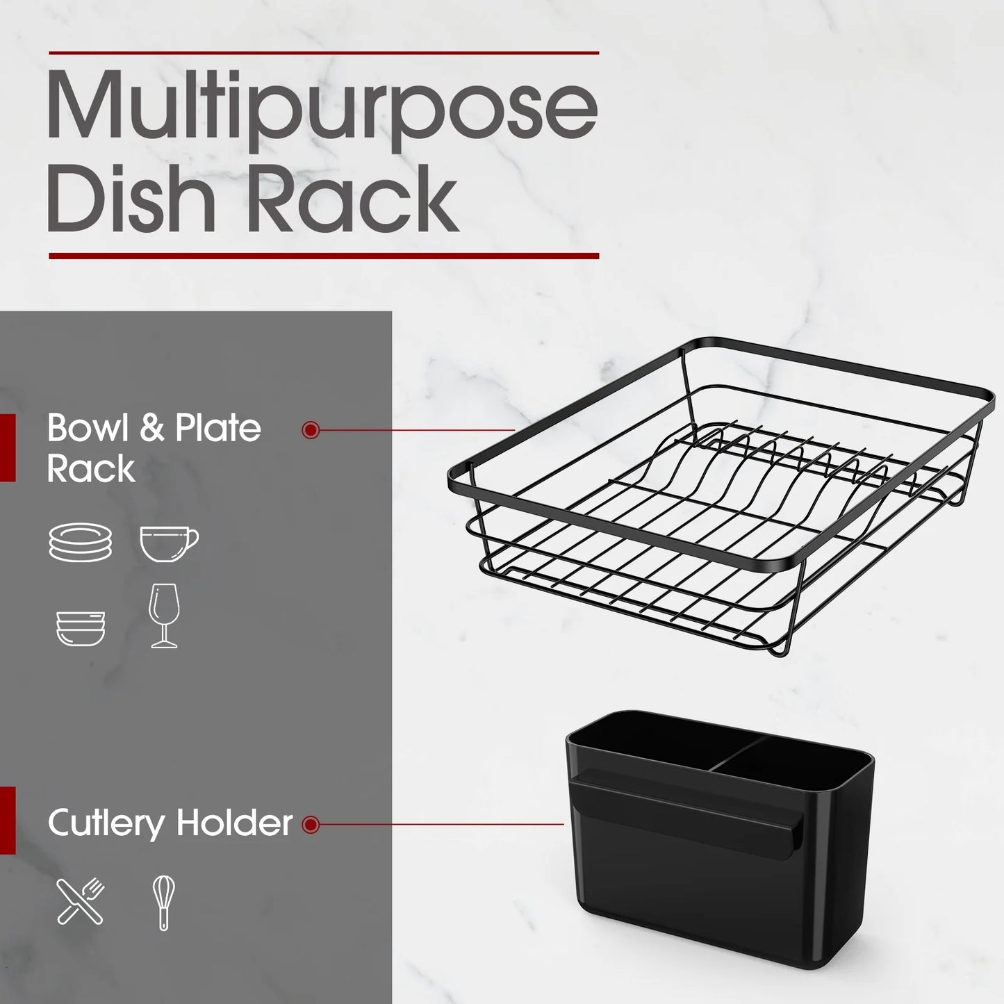 Dish Drying Rack, Compact Dish Racks for Kitchen Counter, Black