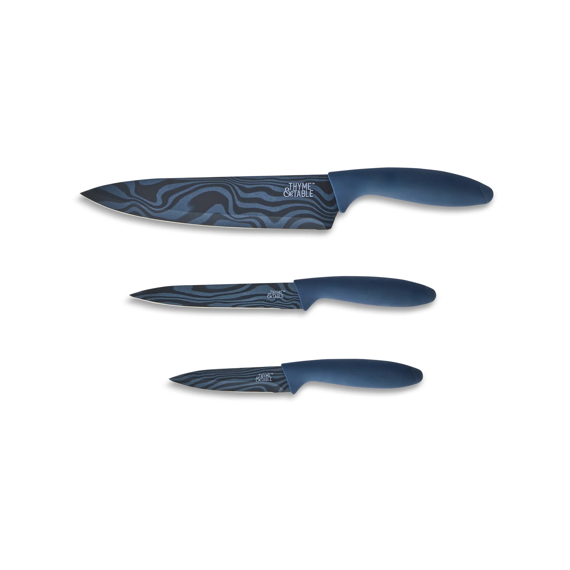 3-Piece Stainless Steel Blue Swirl Knife Set with Protective Sheaths
