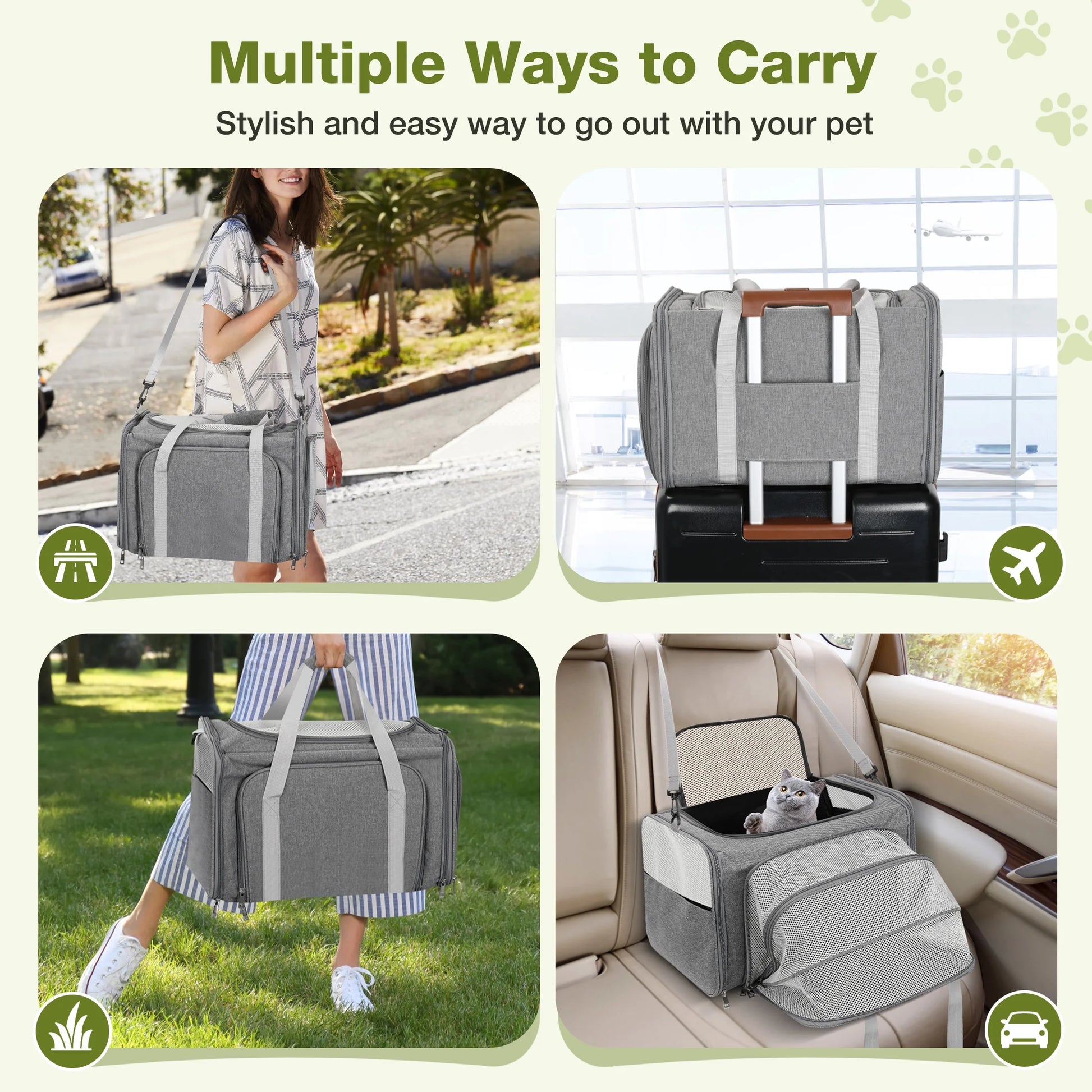 Expandable Soft-Sided Pet Carrier - Airline Approved Collapsible Design for Cats, Puppies, and Small Dogs (19" x 13" x 13")