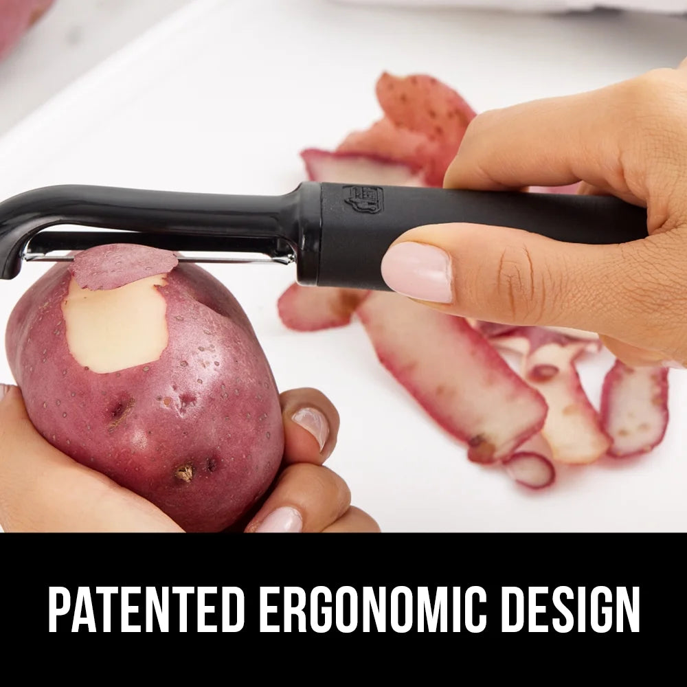 Vegetable Peeler, Stainless Steel, Includes Blade Cover, Peels Potatoes Apples, Black