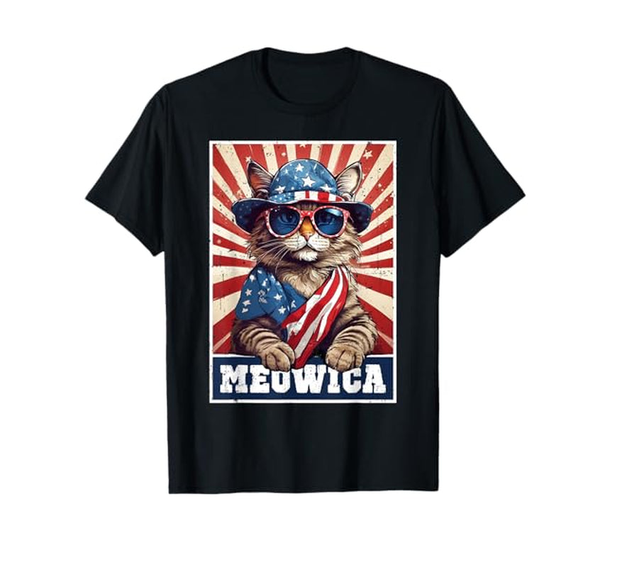 Meowica 4Th of July Cat American Flag Cat Funny 4Th of July T-Shirt