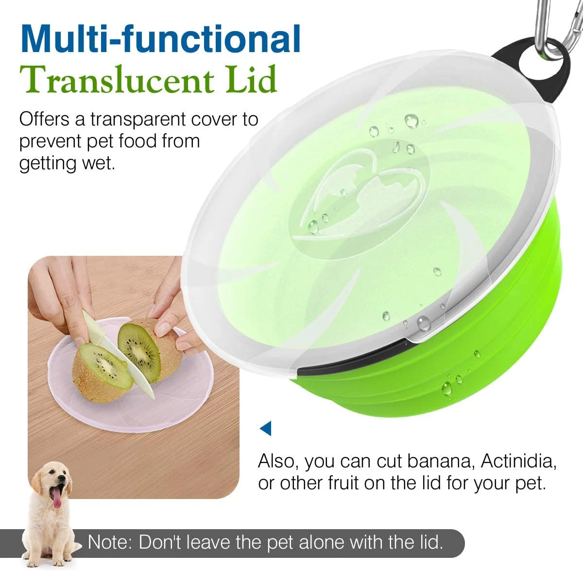 Collapsible Dog Bowls 2 Pack, Silicone Feeding Watering Bowls with Lids & Carabiners for Dogs Cats, Portable Water Feeder Food Bowl for Walking Traveling Home Use, 1000Ml, Blue + Green