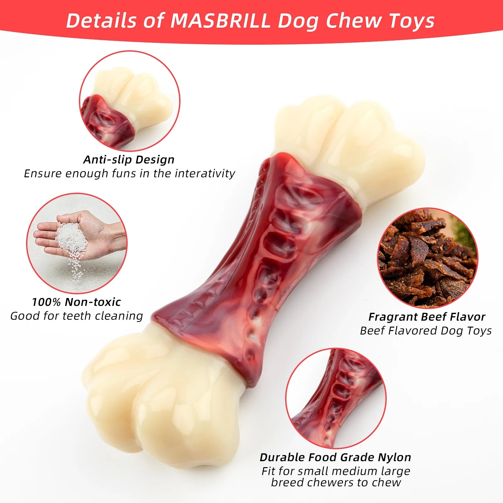 Durable Dog Toys for Aggressive Chewers - Large Breed Chew Bones and Toothbrush Toys for Medium to Large Dogs