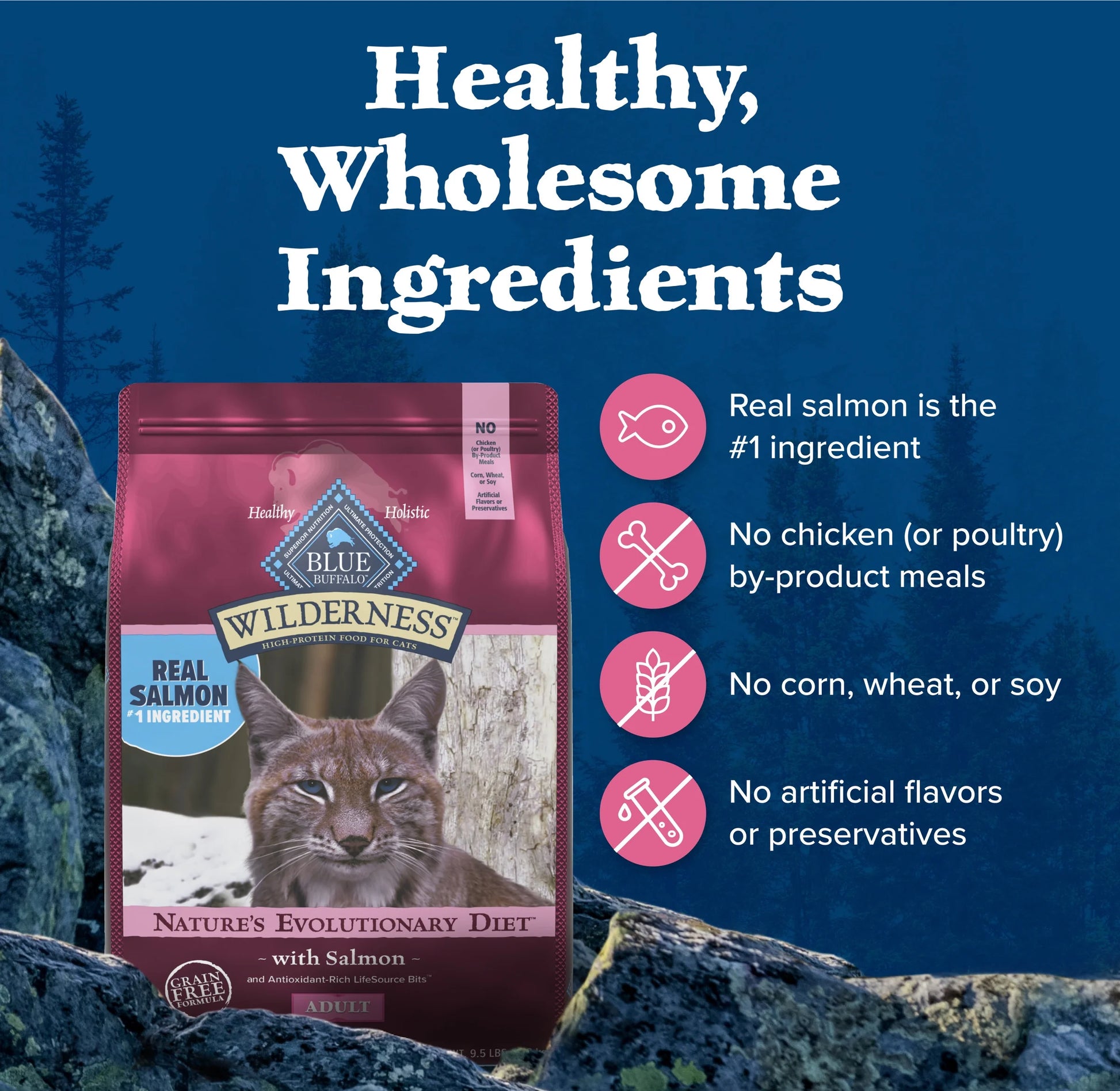 Wilderness Natural High Protein Dry Food for Adult Cats, Salmon, 4-Lb Bag