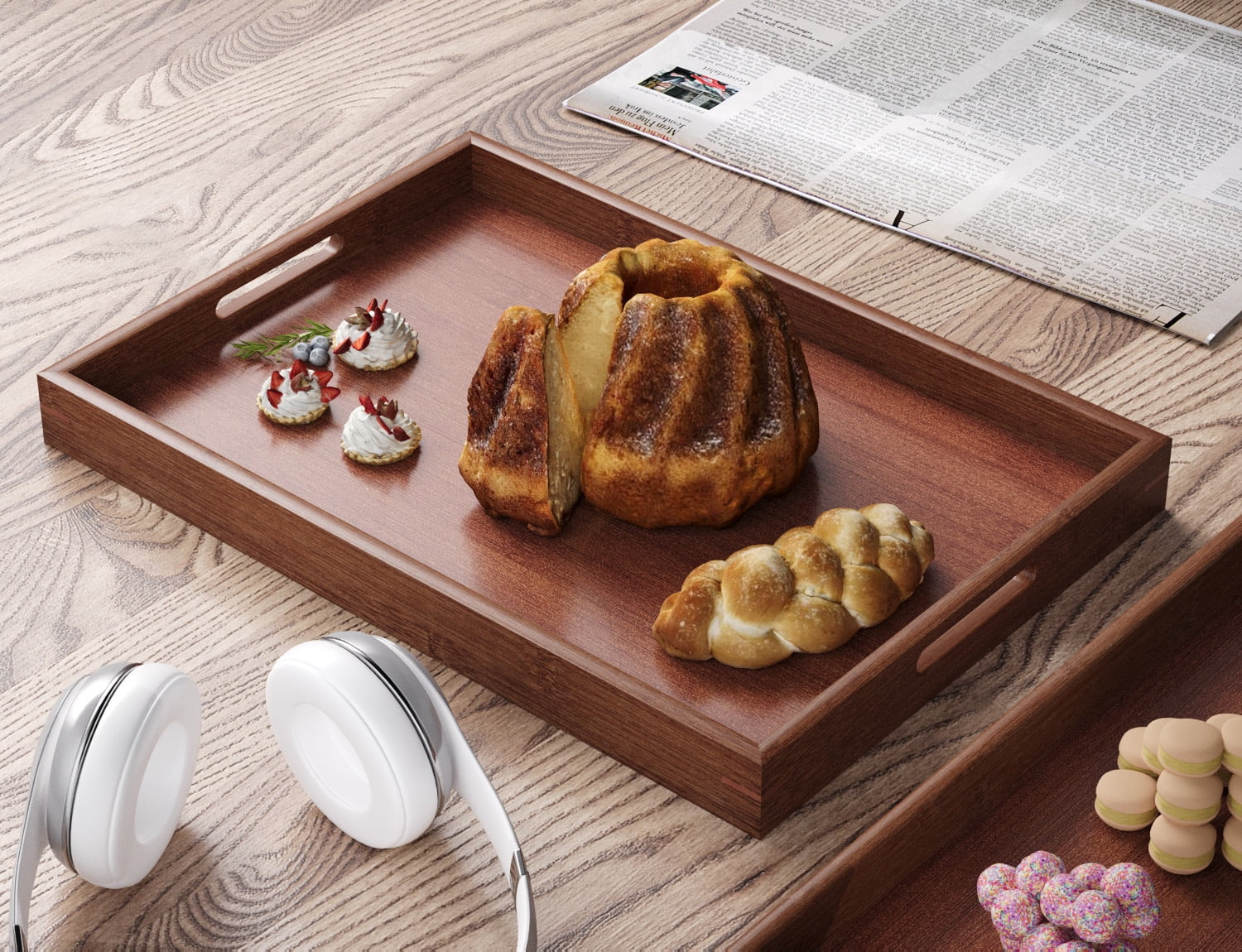 Bamboo Set of 2 Serving Tray with Handles,Decorative Trays Platter,Breakfast Tray in Bed,Food Drinks Tray for Eating,Working,Storing(Brown)