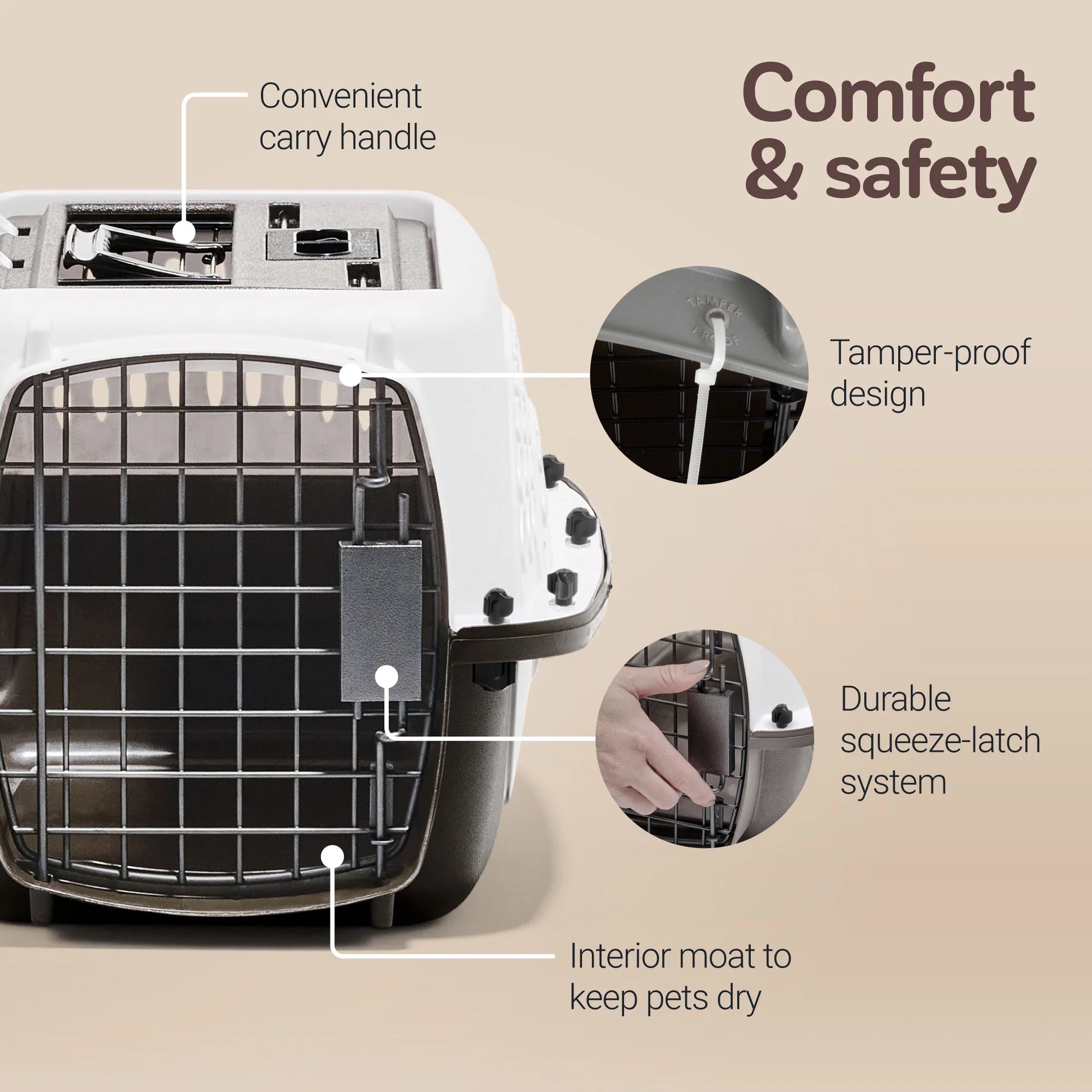 Two-Door Top Load Plastic Travel Kennel for Small Dogs and Cats, 19" - Suitable for Pets up to 10 lbs, White