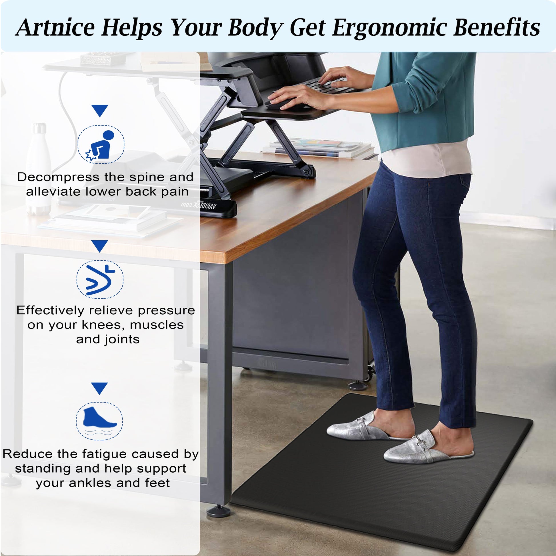 0.75" Thick anti Fatigue Mats for Kitchen, 17X28" Memory Foam Kitchen Mats Non Slip, Comfort Standing Mat Cushioned Floor Mat, Black