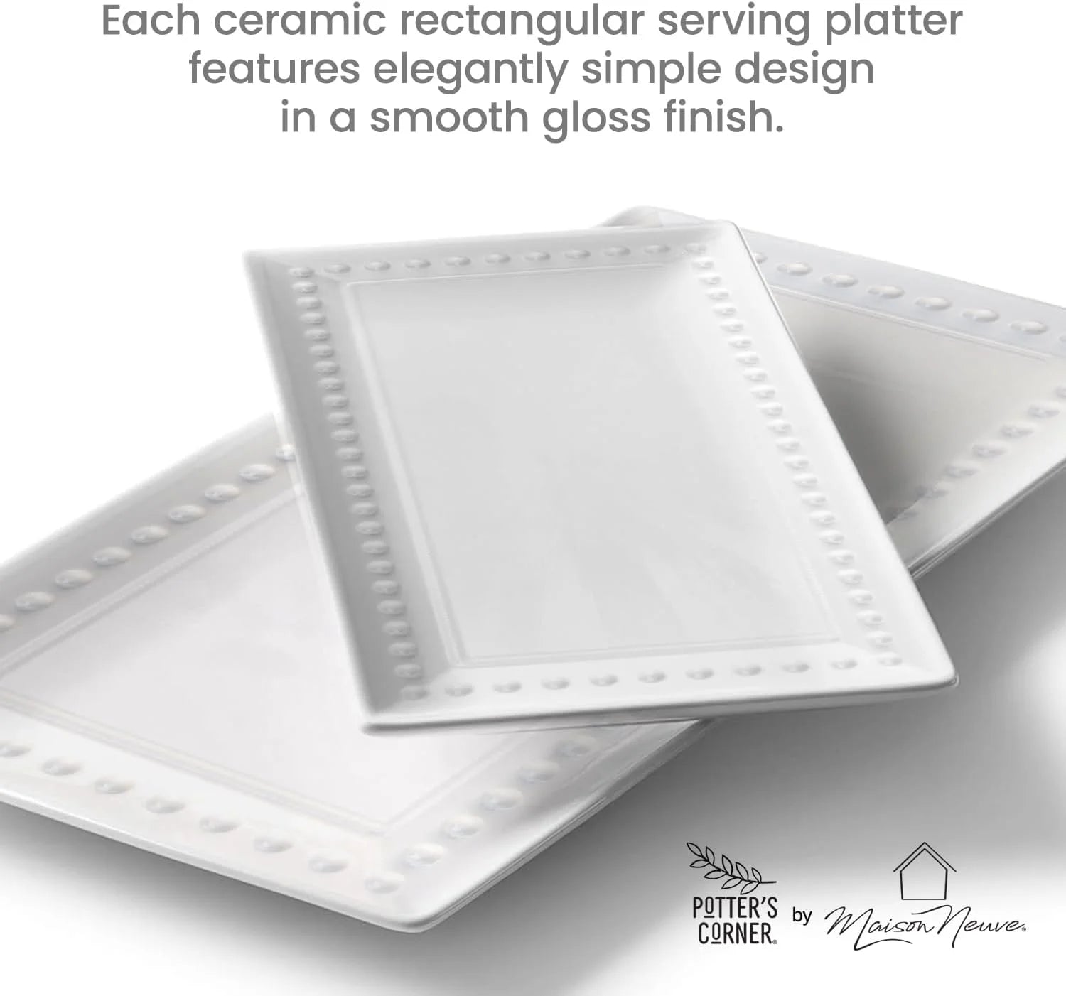 Large White Ceramic Rectangular Serving Platter Set, 2-Pack, 14" and 12"