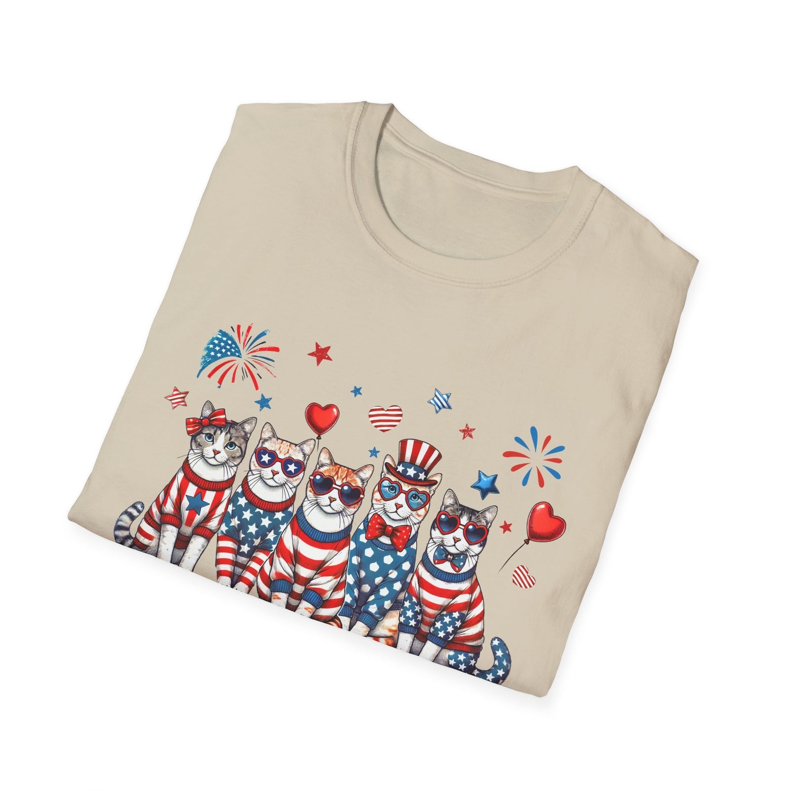 Patriotic Cat Unisex Softstyle T-Shirt for Fourth of July Celebrations