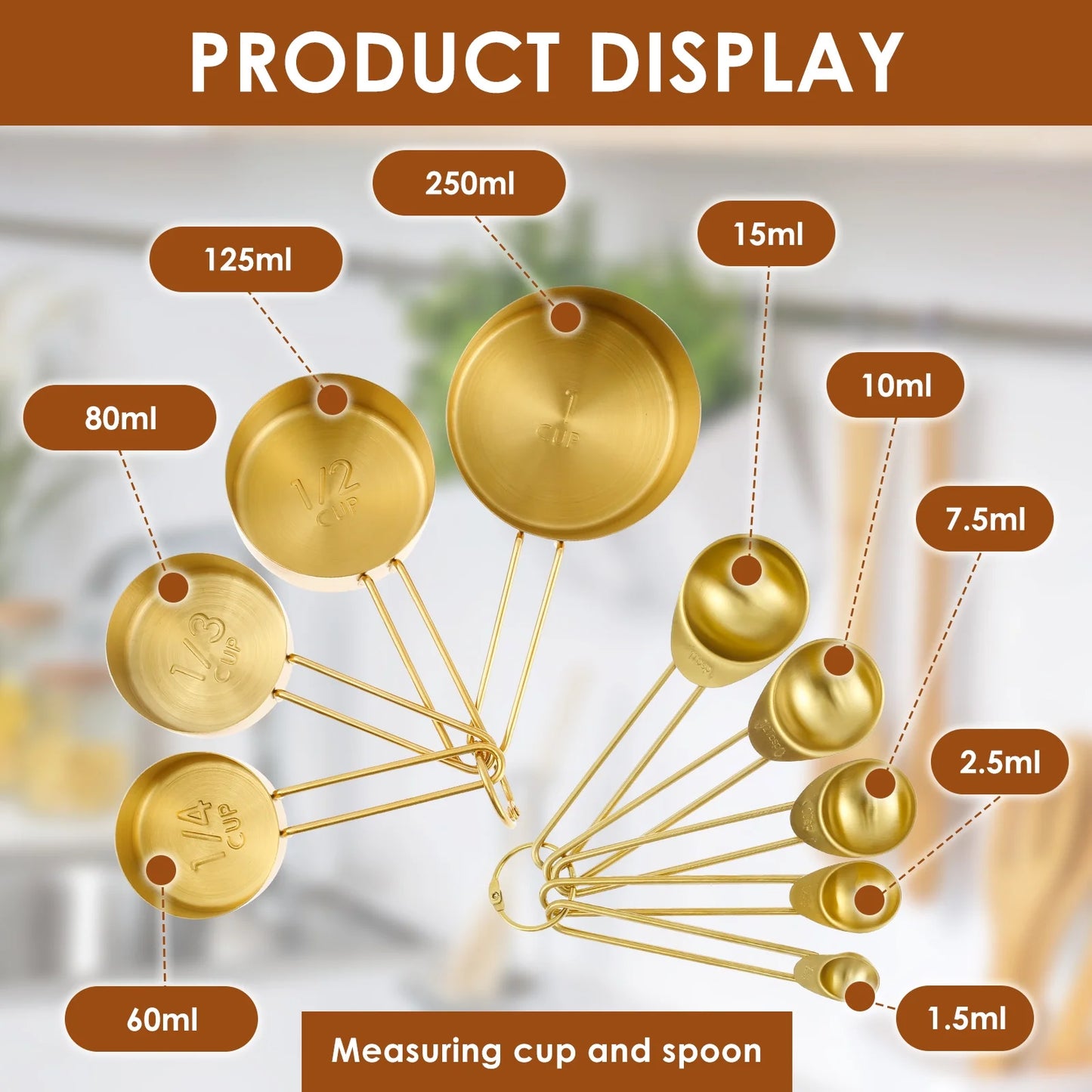 Stainless Steel Measuring Cups & Spoons Set, Cups and Spoons,Kitchen Gadgets for Cooking & Baking (9)