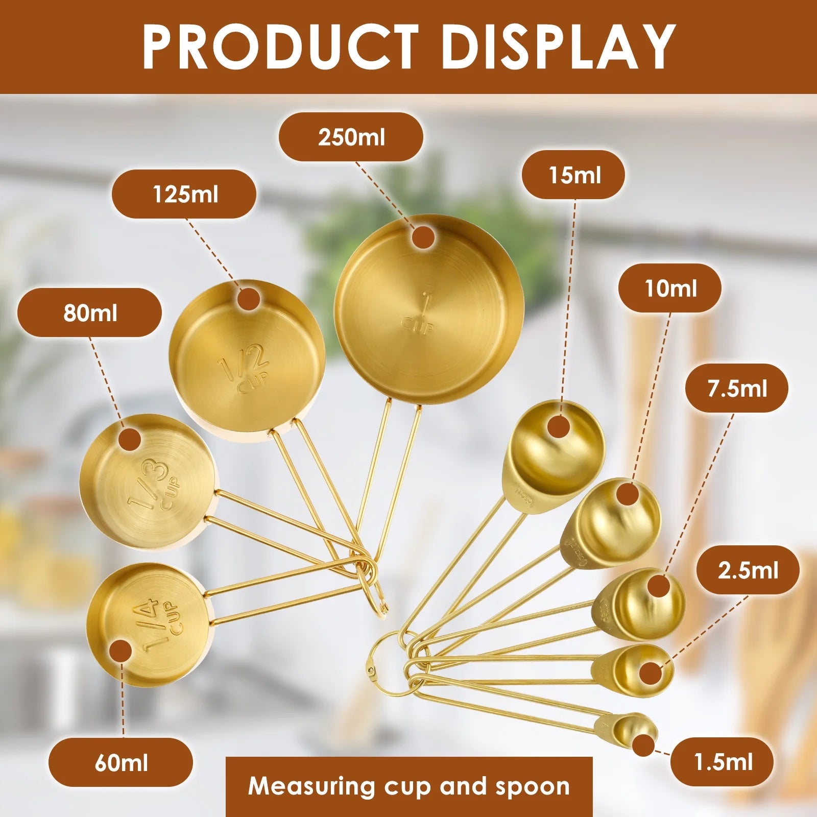 Stainless Steel Measuring Cups & Spoons Set, Cups and Spoons,Kitchen Gadgets for Cooking & Baking (9)