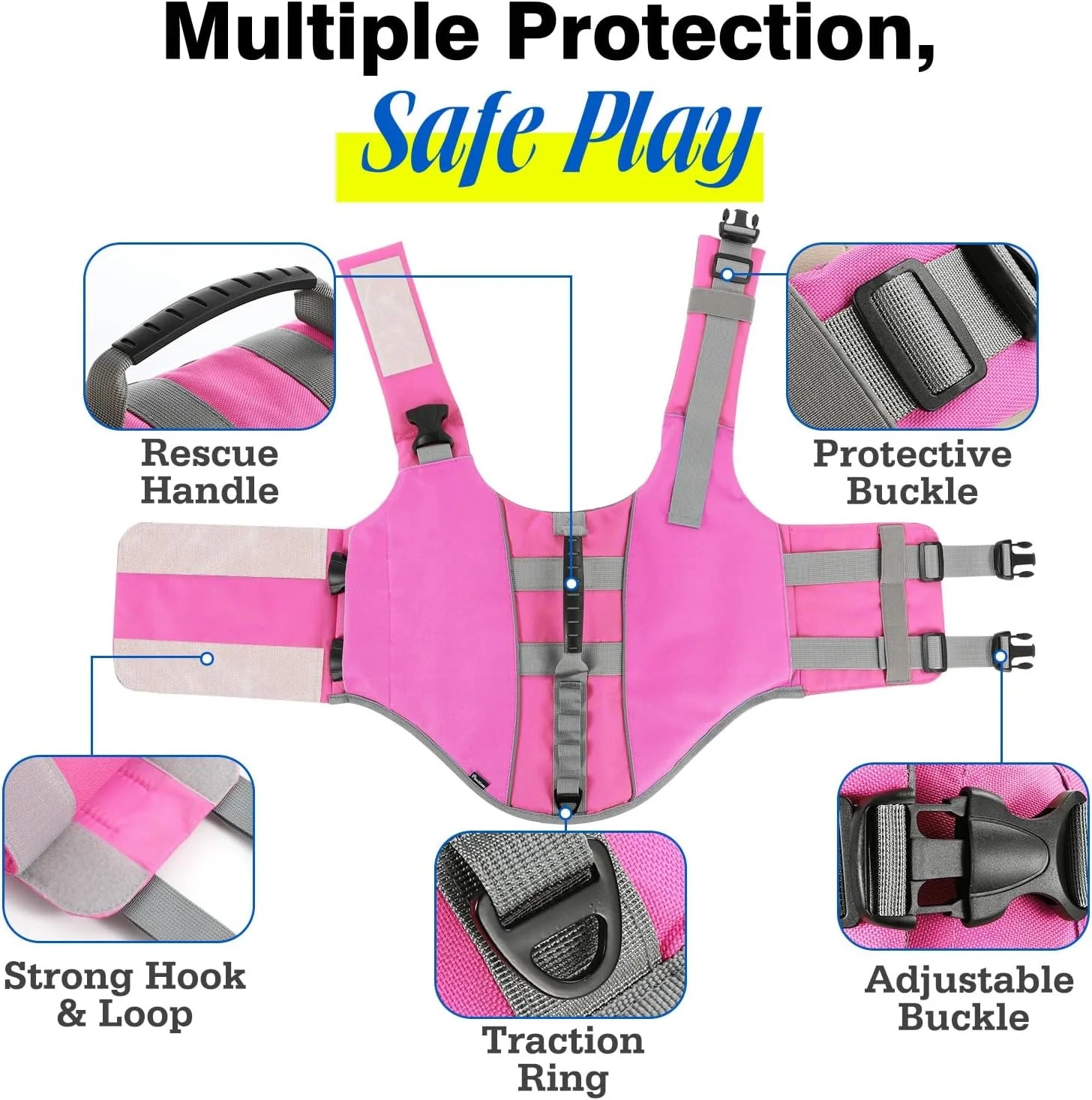 Adjustable Dog Life Jacket with Reflective Safety Vest, High Buoyancy Pet Life Preserver and Durable Rescue Handle, Ripstop Design for Swimming and Boating, Size L, Pink