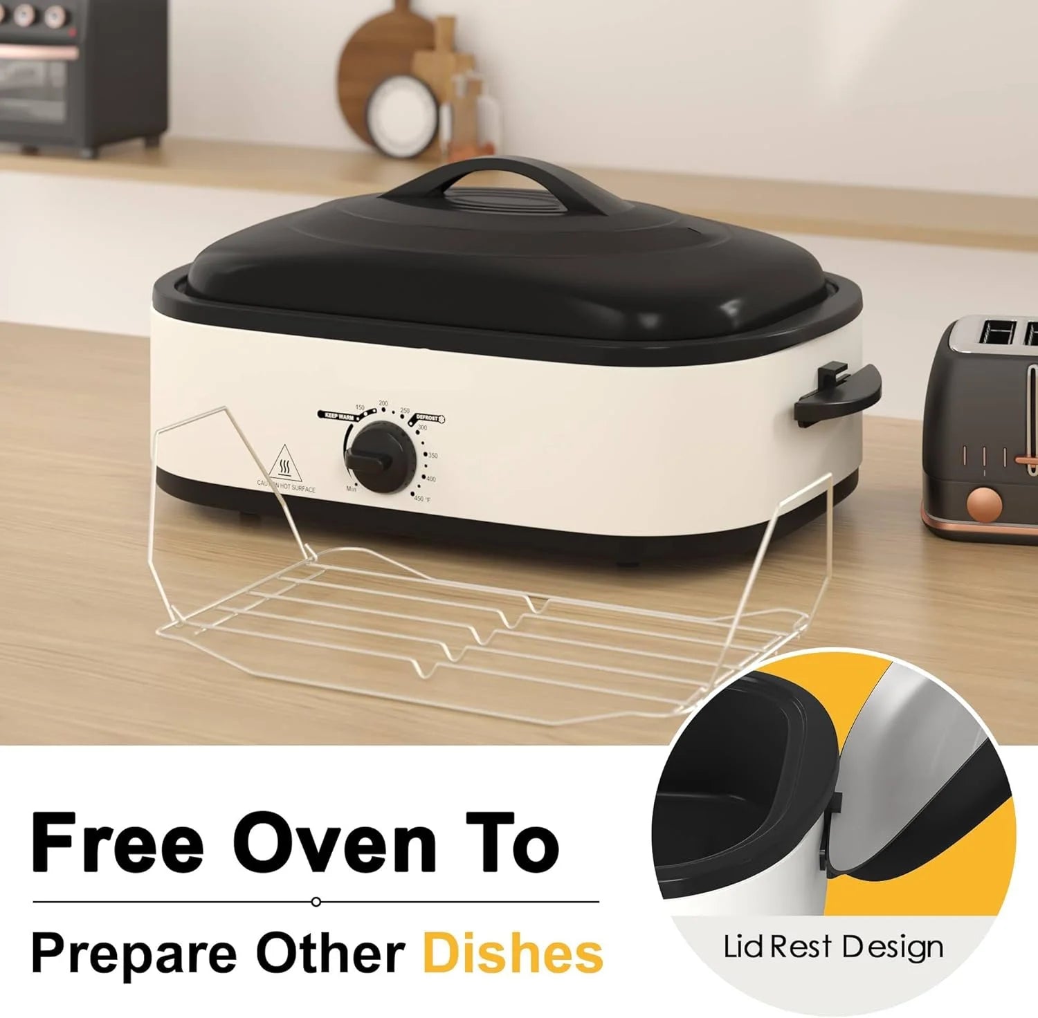 Electric Nonstick Stainless Steel Roasting Pan with Self-Basting Lid