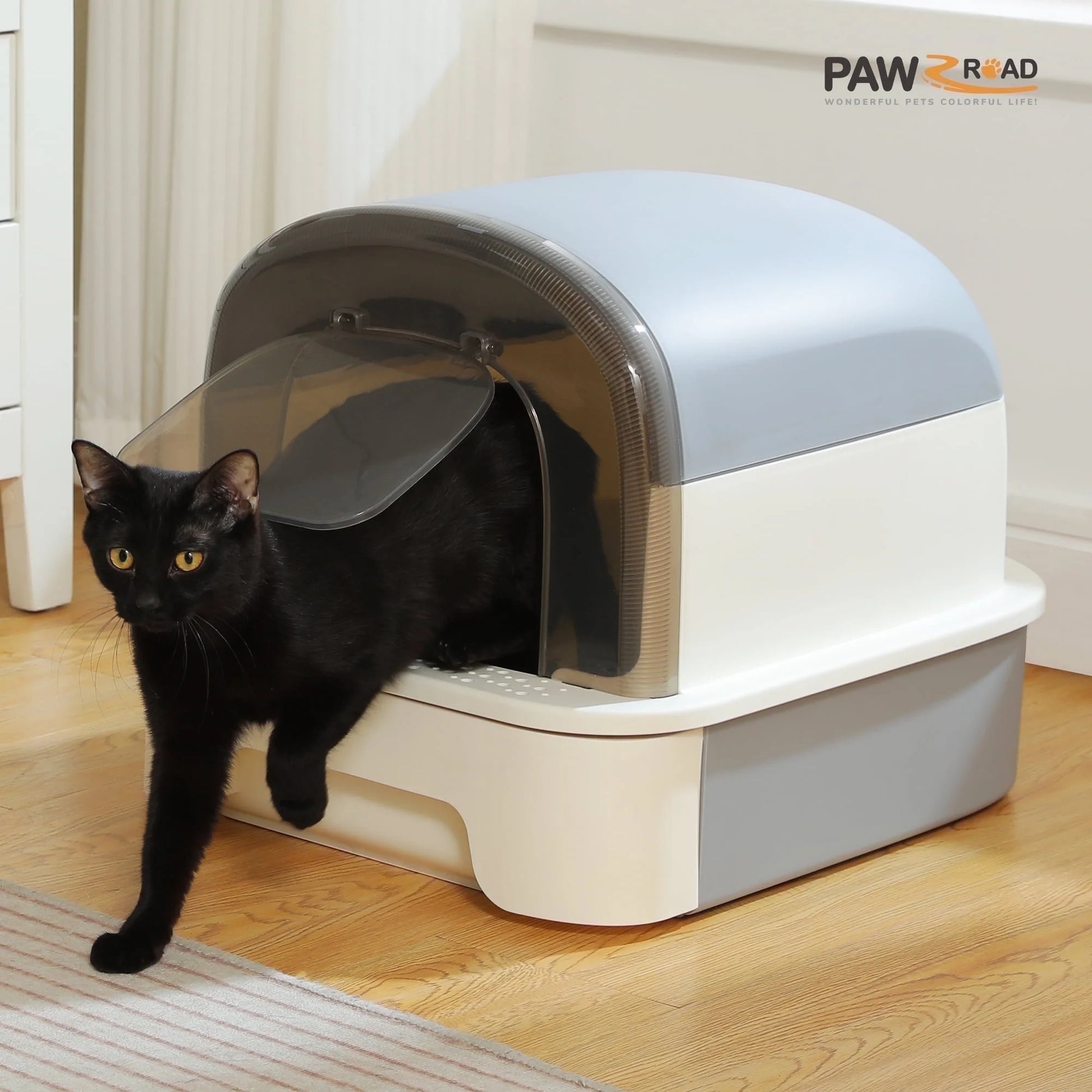 Large Cat Litter Box with Scoop Litter Box with Lid Double-Layer Leak-Proof Litter Box for Cat, Gray