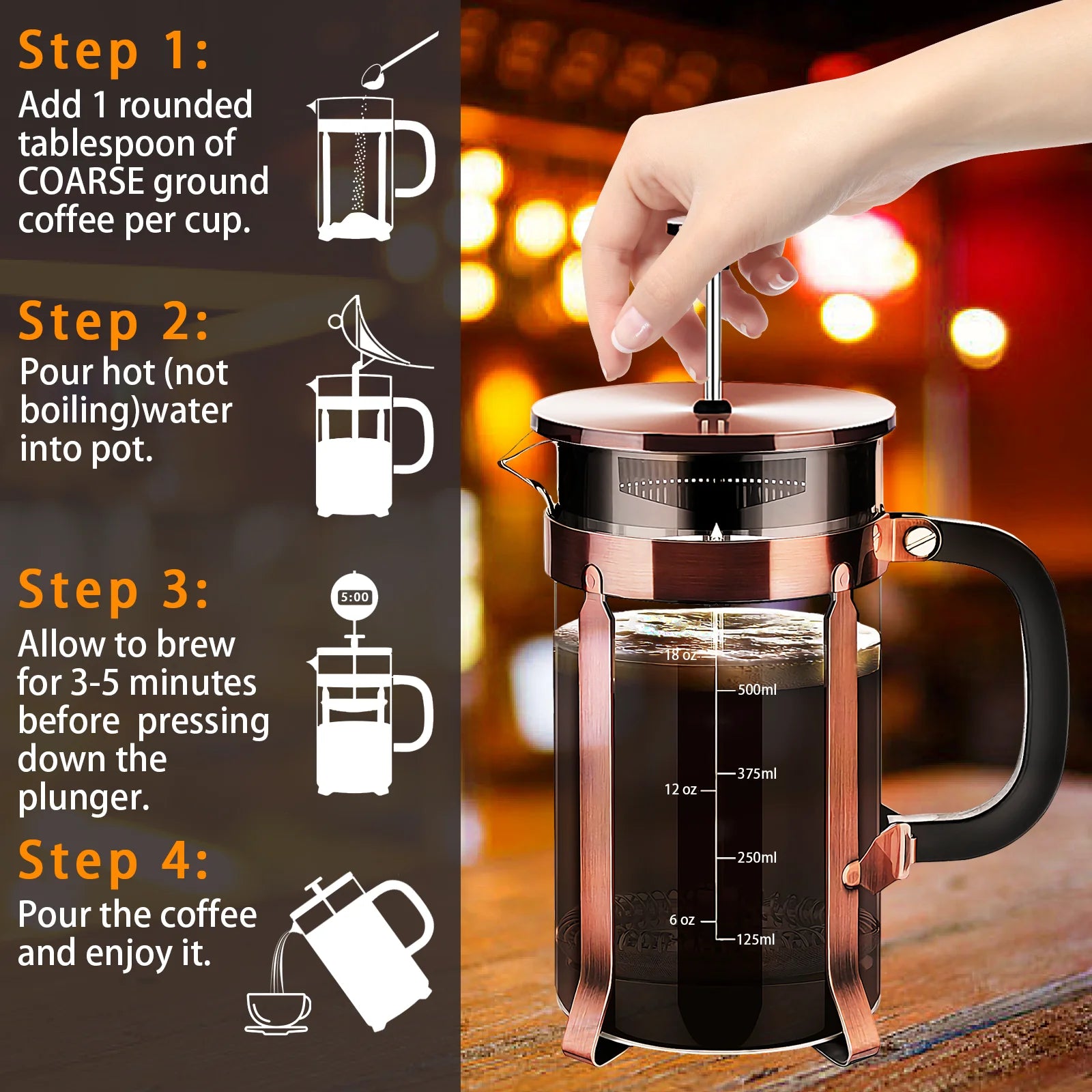 4-Cup Heat Resistant Stainless Steel French Press Coffee Maker