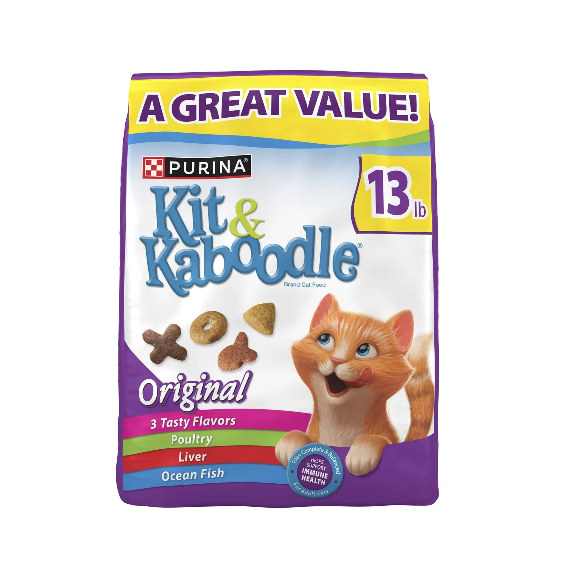 Kit and Kaboodle Original Dry Cat Food for Adult Cats, Immune Health Support, 13 Lb Bag