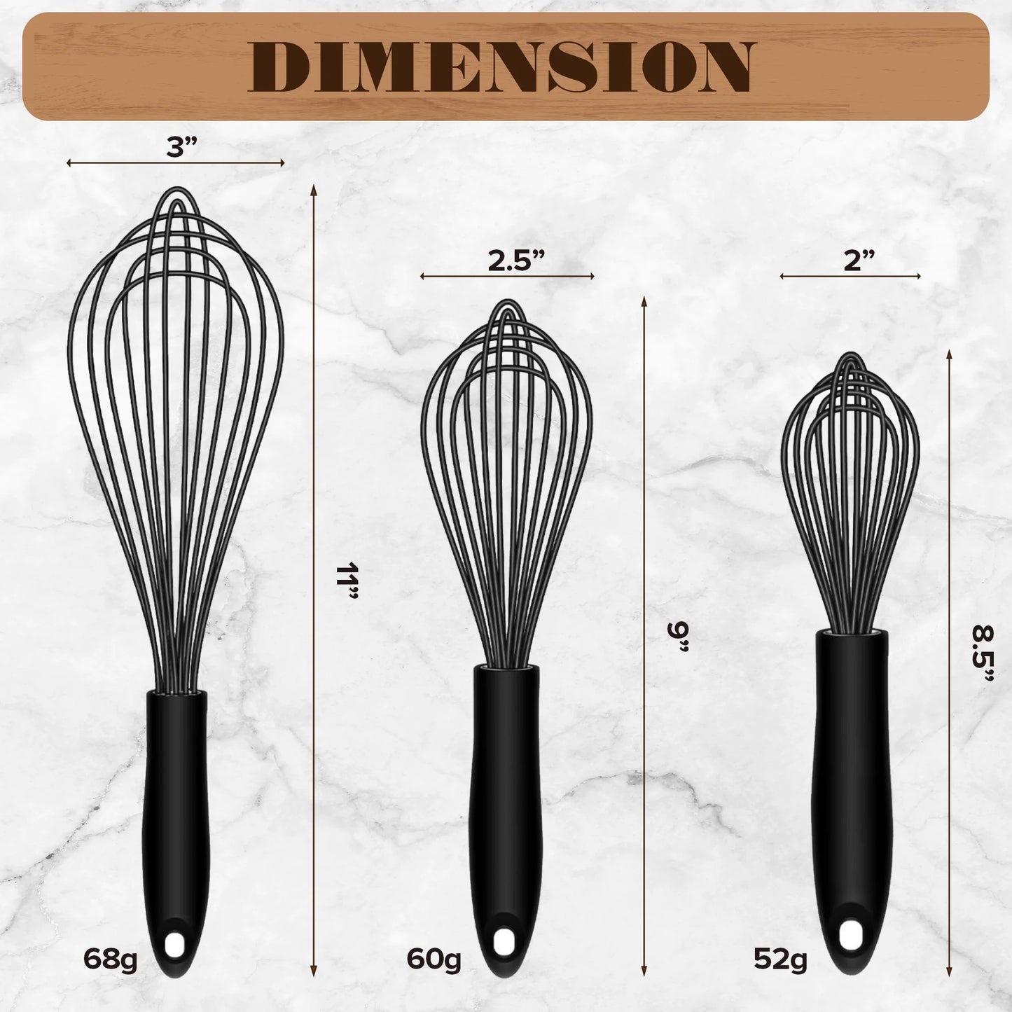 Silicone Wire Whisk, Egg Beater, 3 Sizes, for Blending, Whisking, Beating, Frothing, Stirring