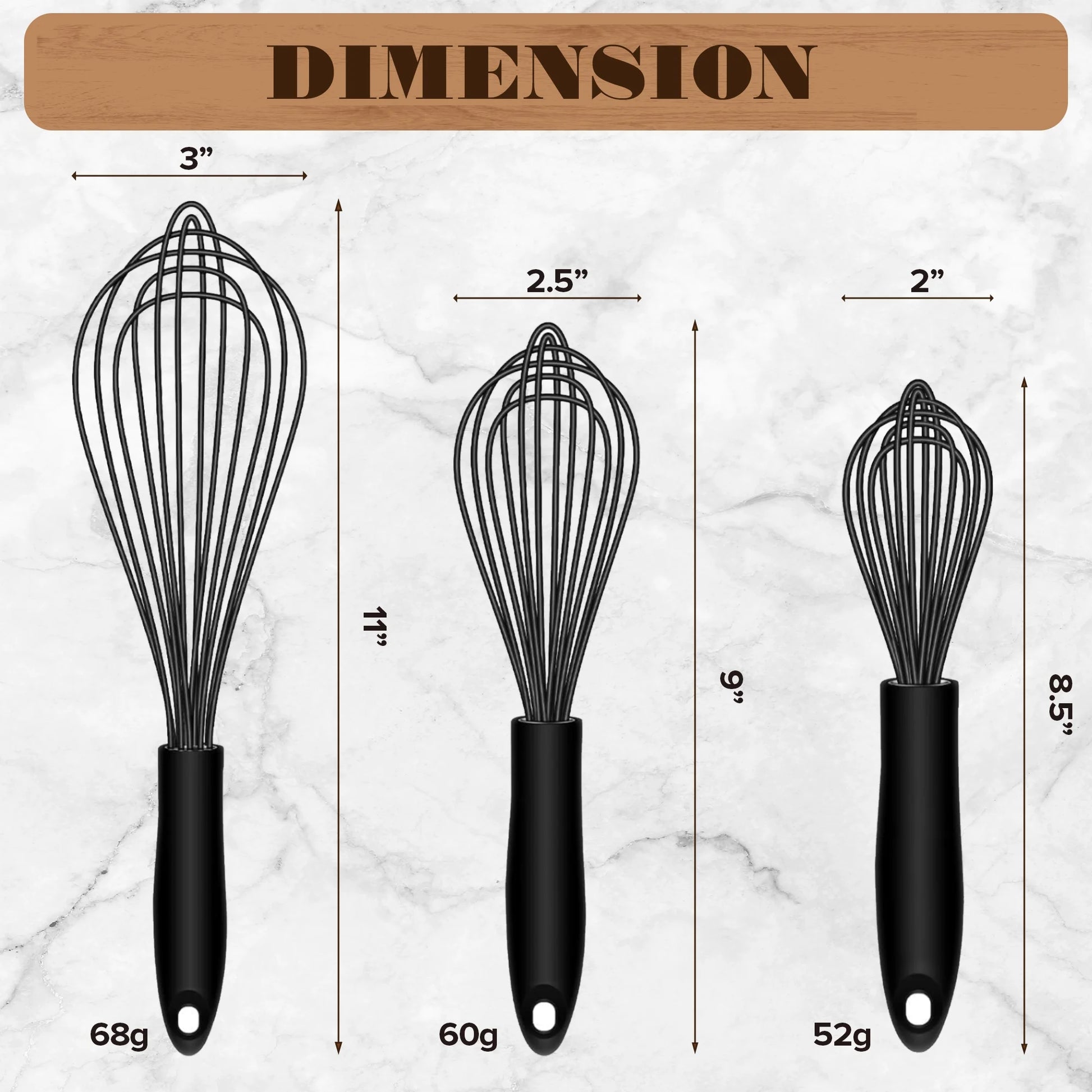 Silicone Wire Whisk, Egg Beater, 3 Sizes, for Blending, Whisking, Beating, Frothing, Stirring