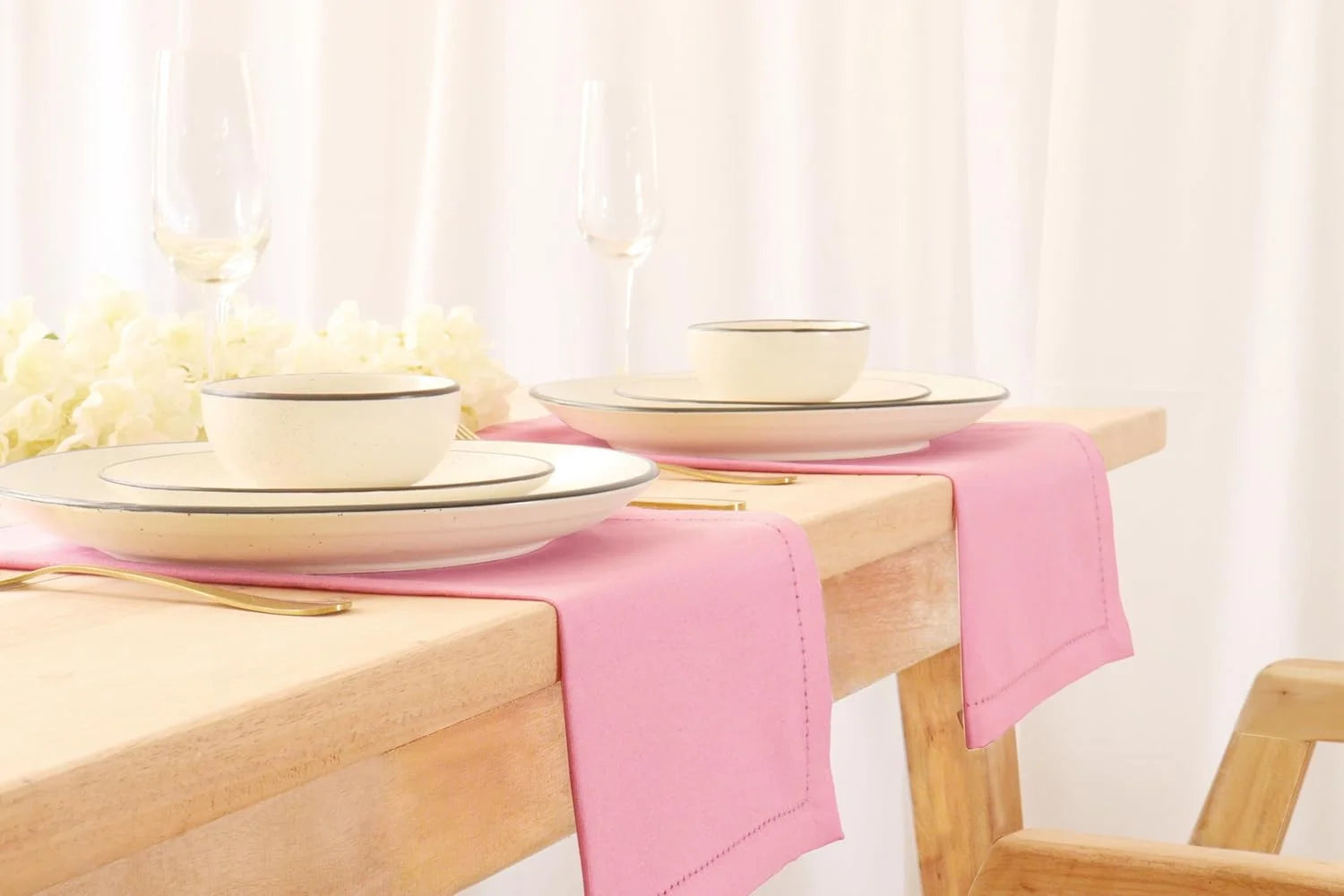 Hemstitch Cloth Napkins Set of 10, 18X18 Inches, Dinner Table Decorative - Blush Pink