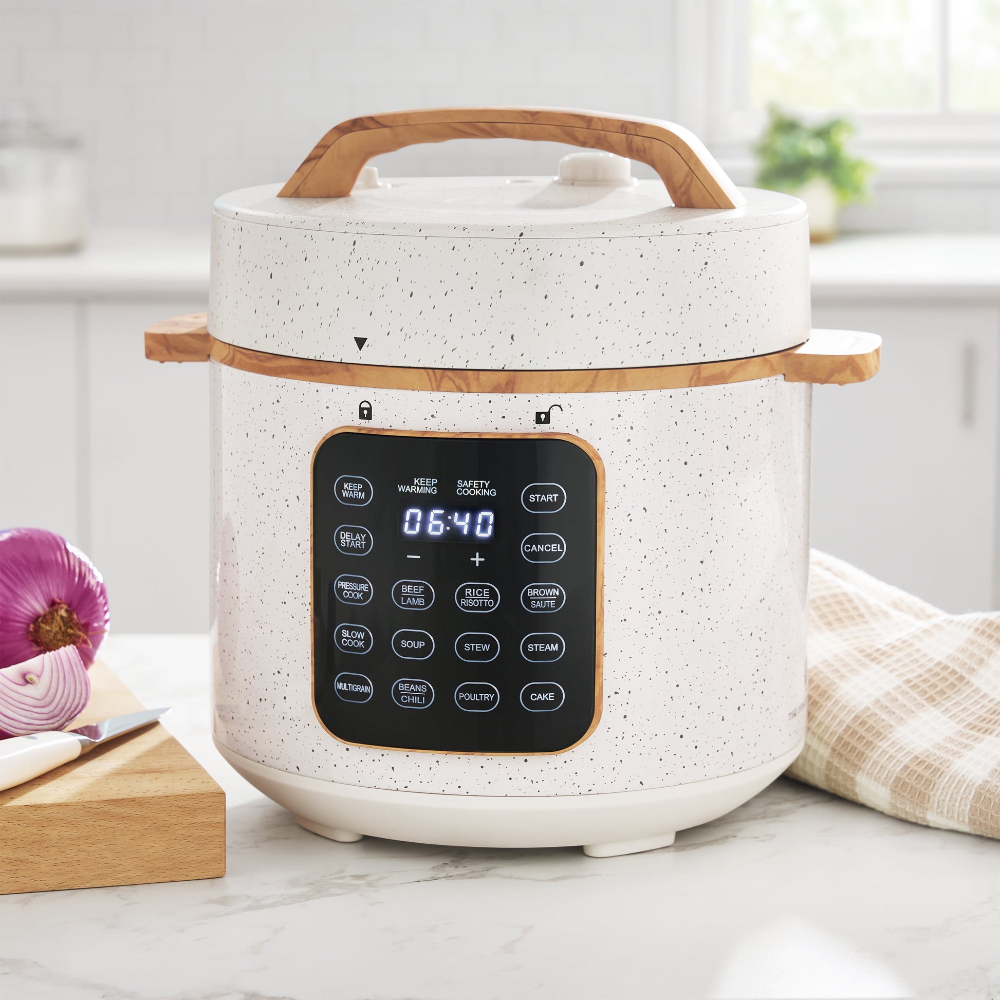 Linen Speckle 6-Quart Pressure Cooker with Touch Control Display
