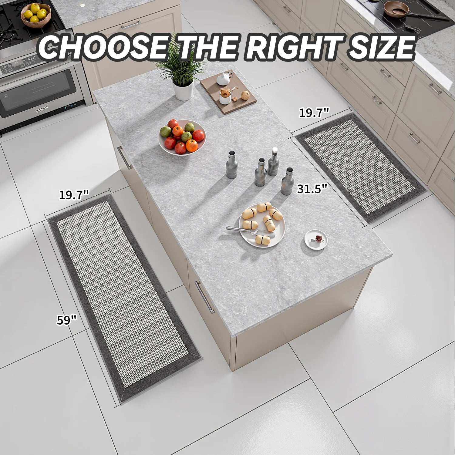 2-Piece Non-Slip Kitchen Rug Set, Washable Absorbent Mats, 19.7"X31.5"+19.7"X59", Gray, for Sink, Laundry, Hallway