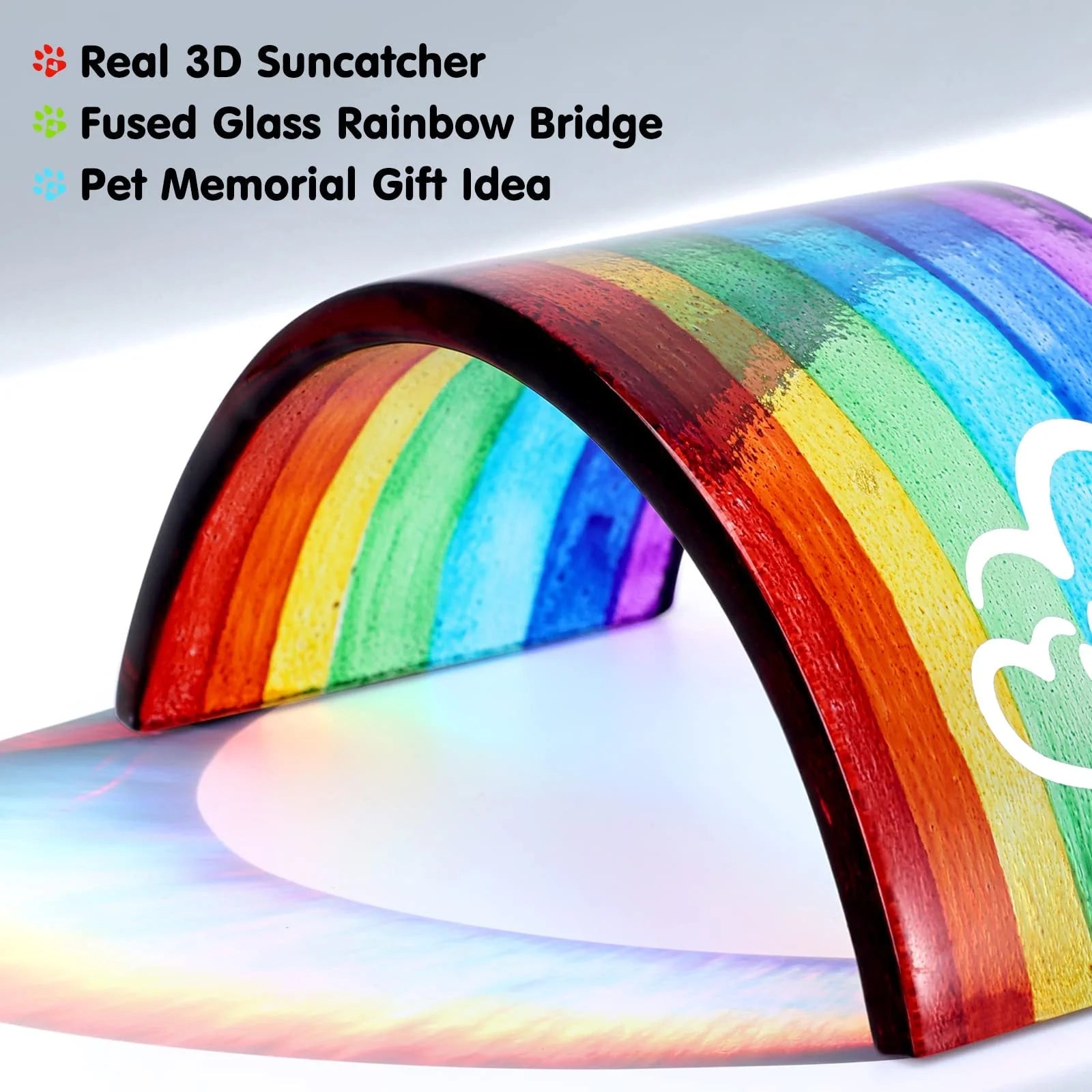 Rainbow Bridge Fused Glass 3D Colorful Bridge with Sympathy Card Memorial Gift for Dog Cat Guinea Pig Lover Pet Lost Present Sorry Gift Set of 2