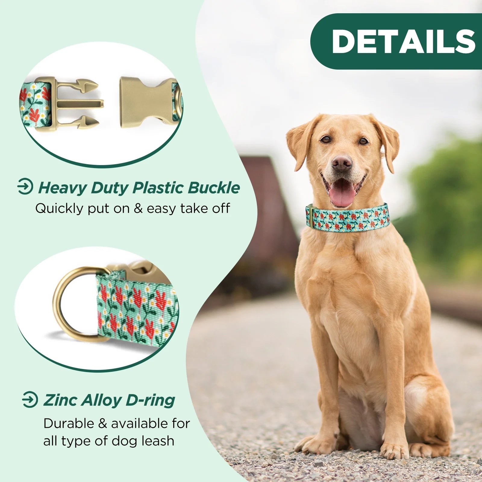 Stylish Dog Collar with Cyan Flower Pattern, Soft Nylon Design for Small to Large Dogs, Size S