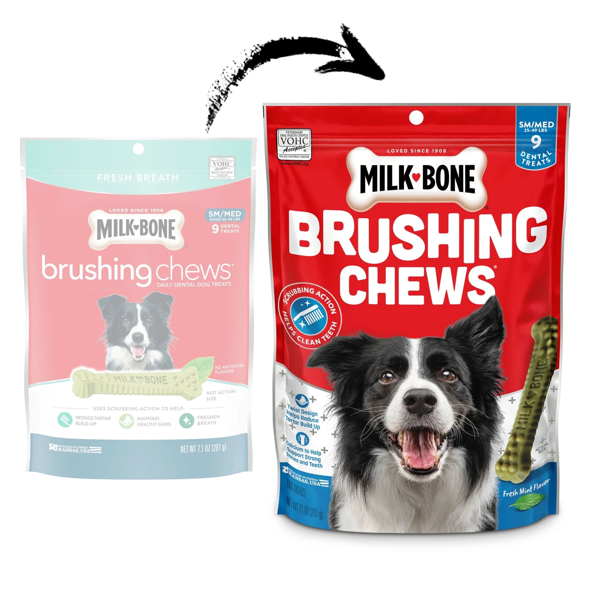 Milk Bone Brushing Chews Daily Dental Dog Treats, Fresh Breath, Small/Medium, 7.1 Oz Bag, 9 Bones per Bag