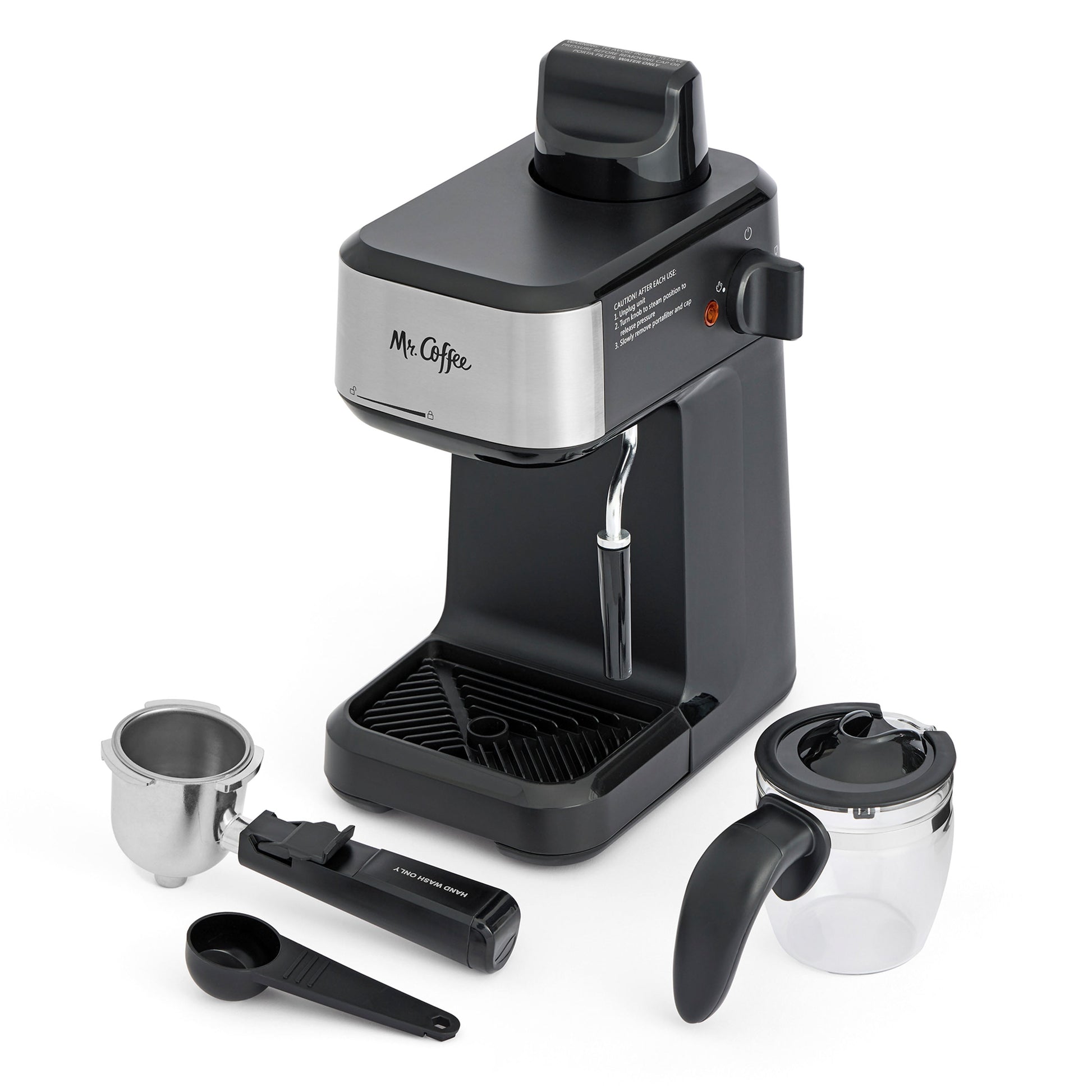 ® 4-Shot Steam Espresso Machine, Cappuccino Maker, and Latte Maker with Glass Carafe