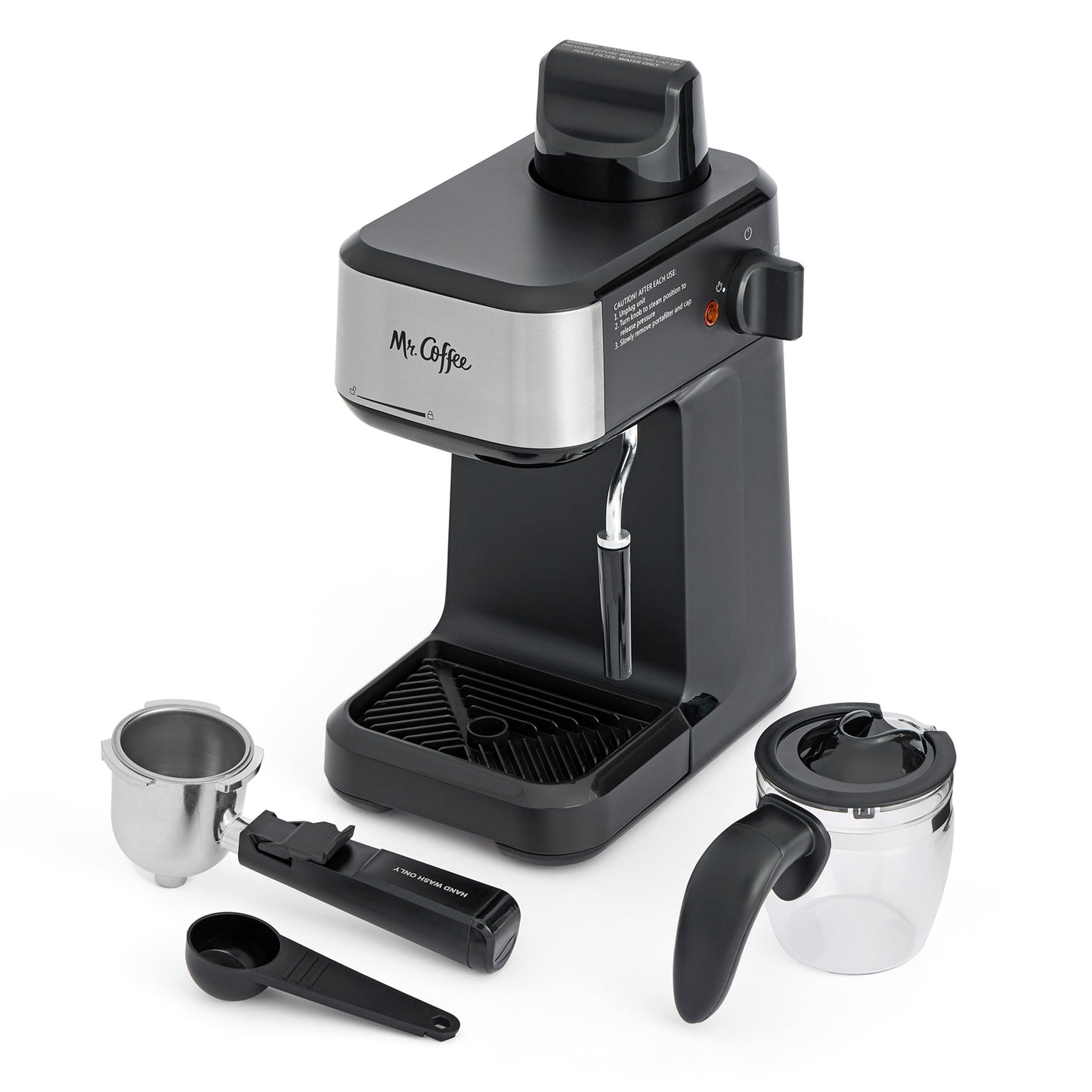 ® 4-Shot Steam Espresso Machine, Cappuccino Maker, and Latte Maker with Glass Carafe