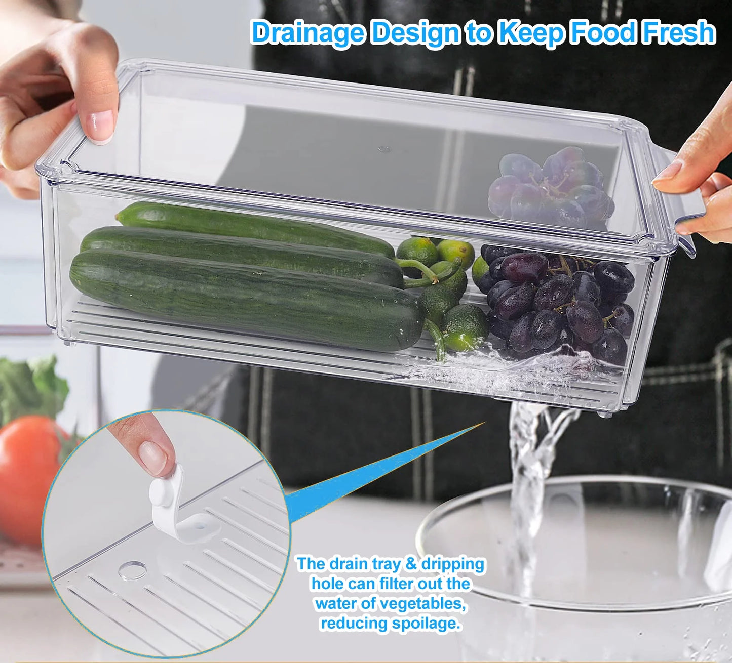 14 Pcs Fridge Organizers and Storage, Clear, Stackable with Lids for Fruit & Vegetables