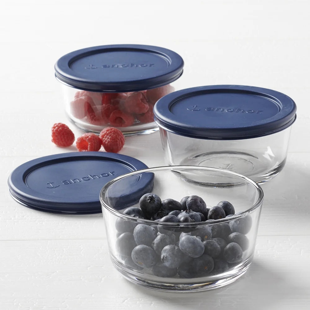Glass Food Storage Containers with Lids, 2 Cup Round, Set of 3