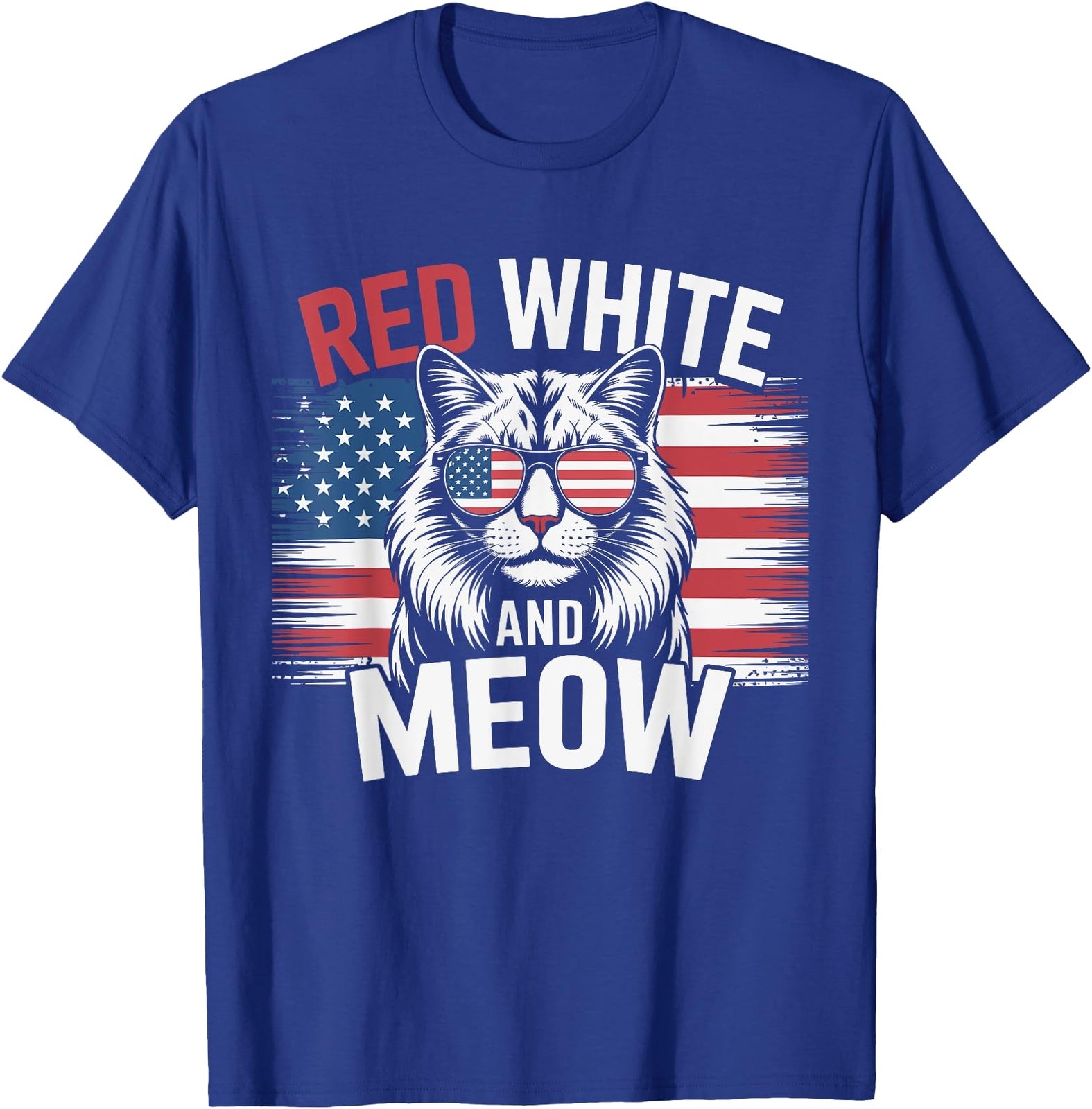 Red White and Meow Funny Cat Patriotic 4Th of July T-Shirt