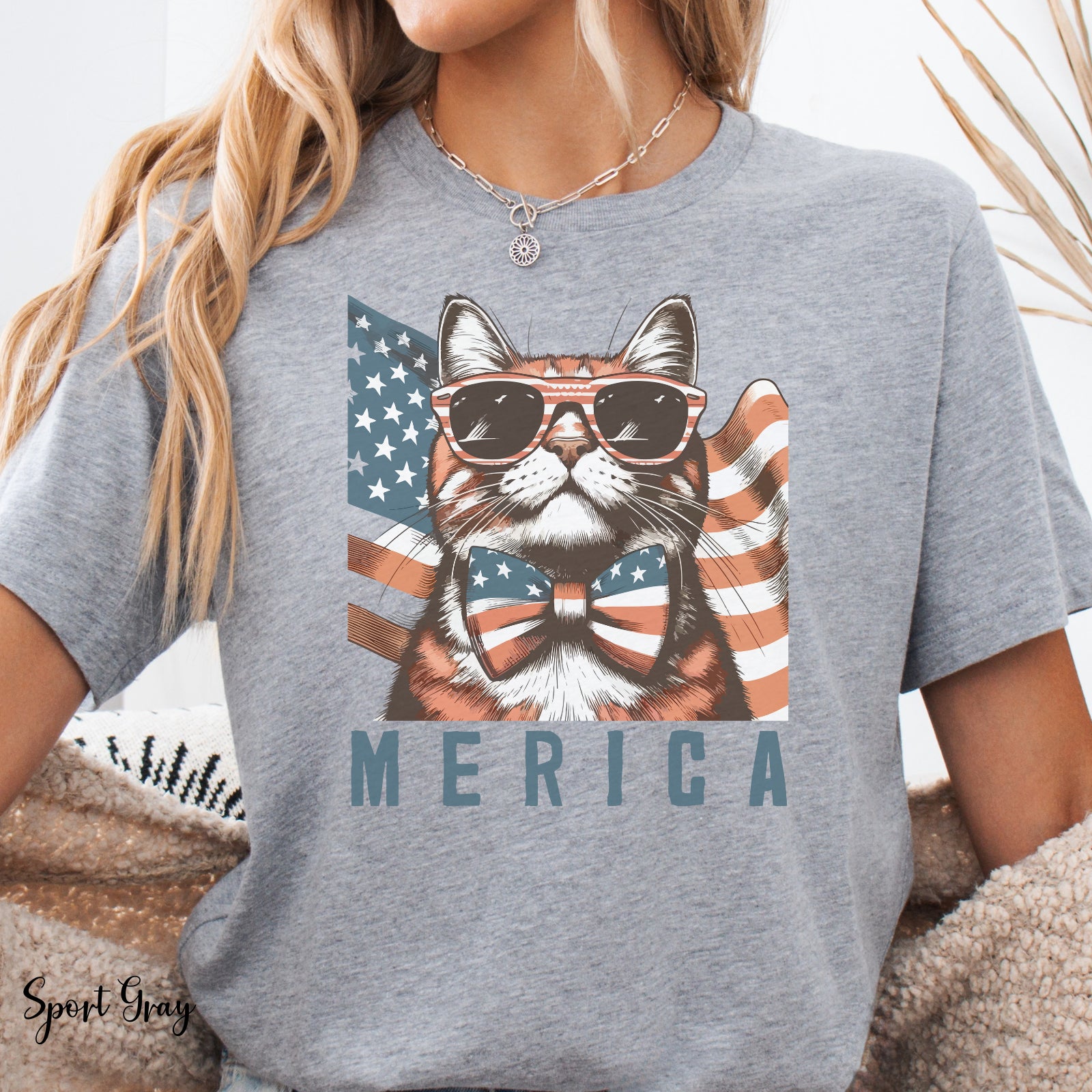 Merica 4Th of July Funny Cat T Shirt American Flag Independence Day Graphic Tee