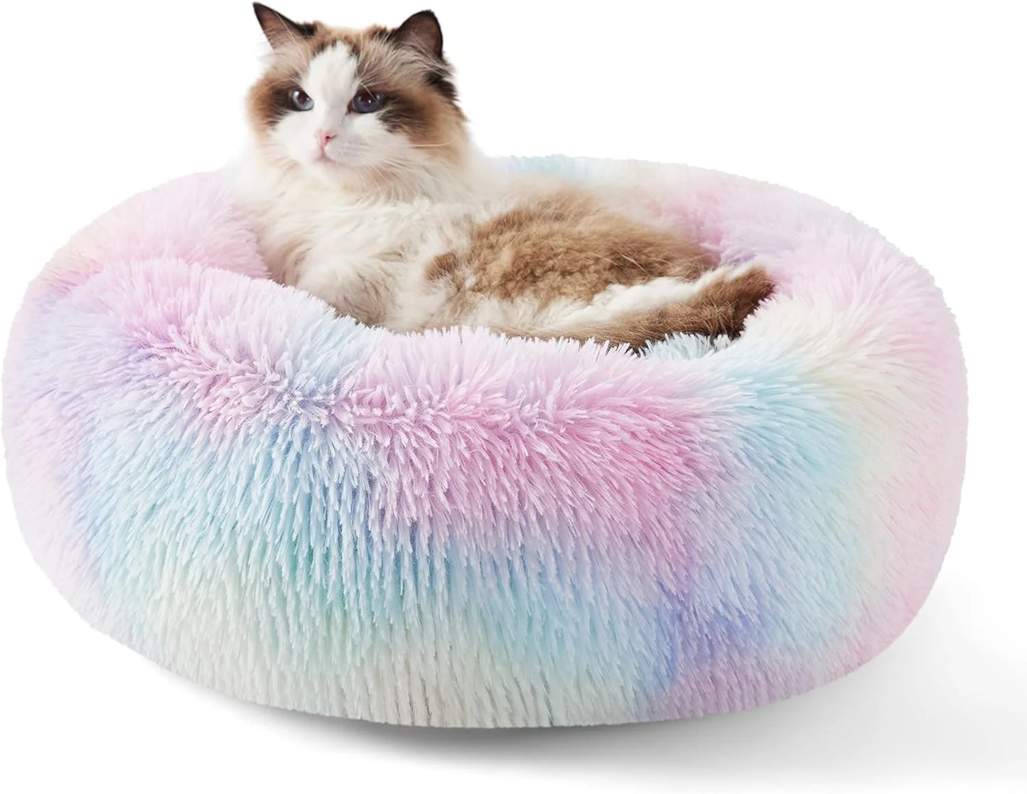Calming Donut Dog Bed Anti-Anxiety, Self Warming, Cozy Soft Plush round Pet Bed, Ideal for Both Home & Travel, 20"L X 20"W X 8"H