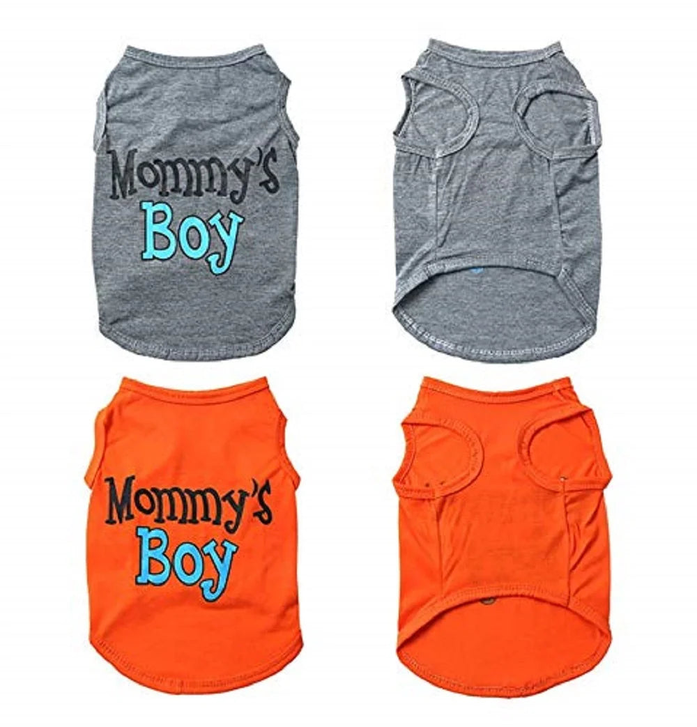 2-Pack Mommy's Boy Dog Shirt for Male Puppies - Apparel for Small Dogs, Including Chihuahuas, Yorkies, and Bulldogs (Small, Gray and Orange)