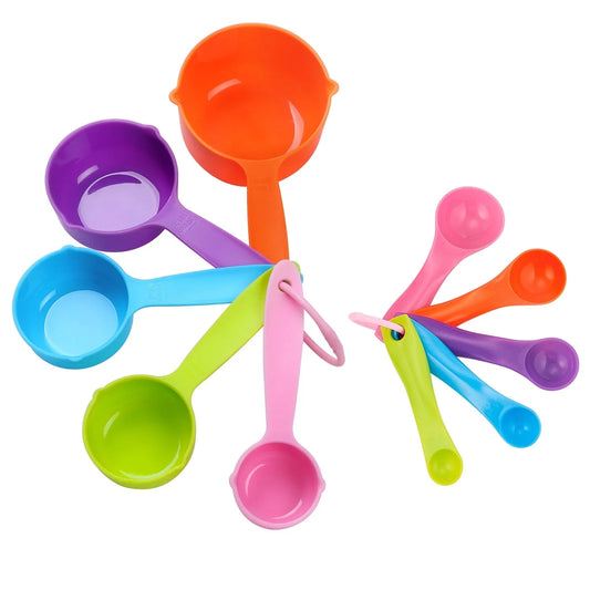 Measuring Cups and Spoons Set, 10-Piece Plastic Kitchen Measuring Set for Dry and Liquid Ingredient, Nesting Kitchen Gadgets for Cooking & Baking - Random Color