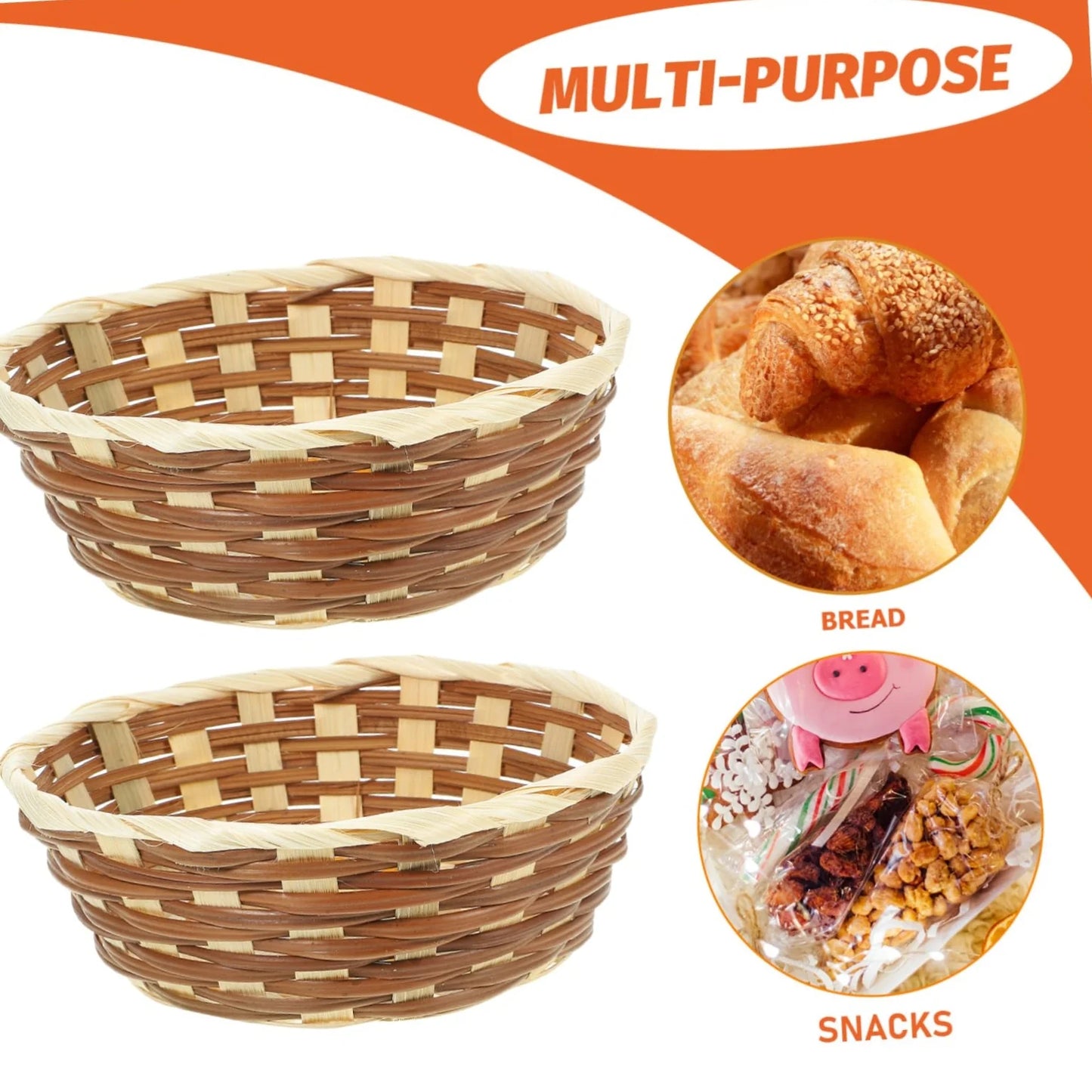 12 Pack round Gift Baskets, 6.5" Bamboo Small Bread & Fruit Baskets, Woven Bread Roll Baskets, Food Serving Baskets, Food Storage Basket for Kitchen Restaurant Display Decor