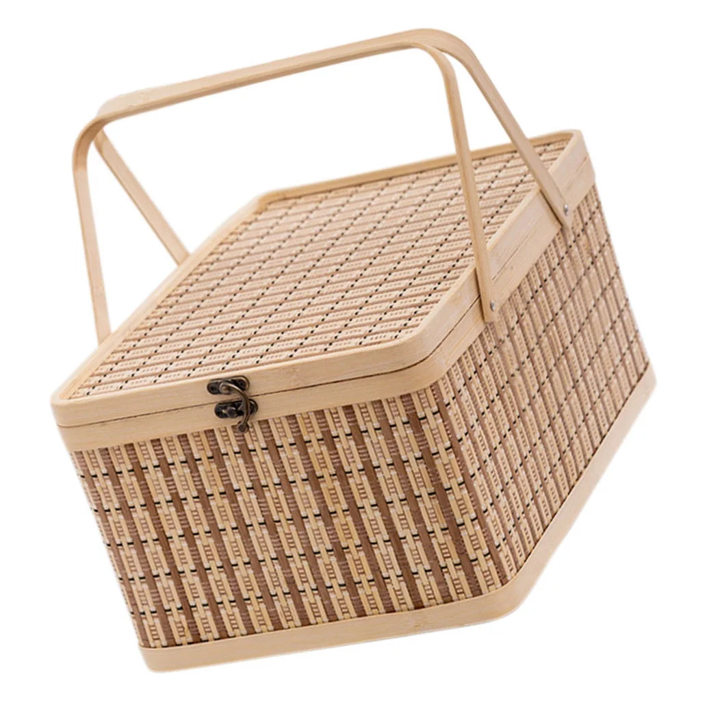 Kitchen Storage Basket Bamboo Woven Basket Retro Style Gift Packaging 1Pcs