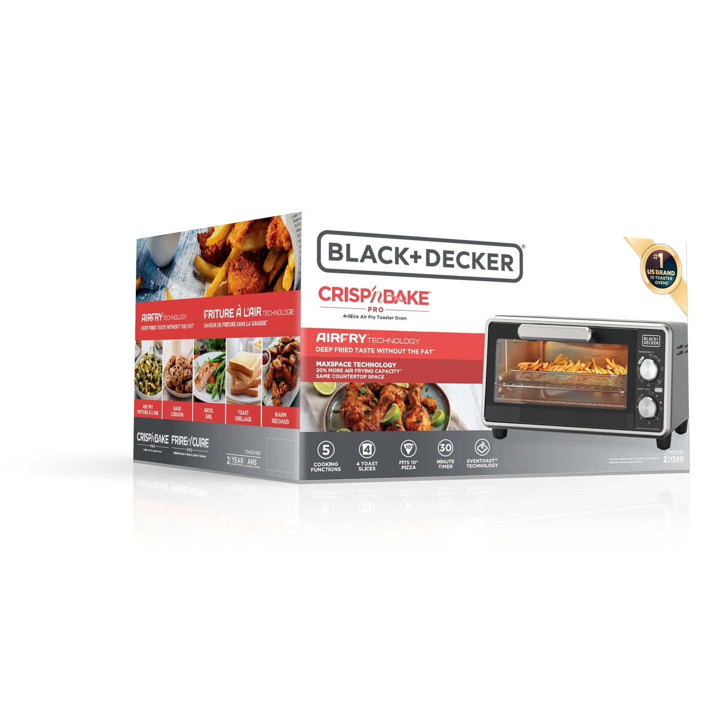 Black + Decker Crisp ‘N Bake™ PRO 4-Slice Air Fry Toaster Oven with Basket, Pan, Rack & Tray, Stainless Steel