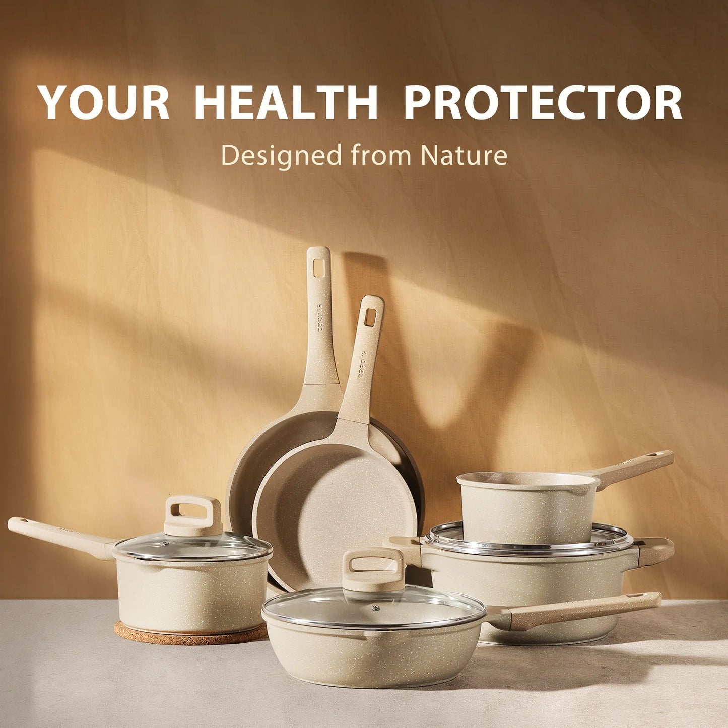 Nonstick Cookware Set 13-Piece,Kitchen Pots and Pans Set,Stay-Cool Handles,Induction Compatible,Cookware Set for RV and Camping,Taupe