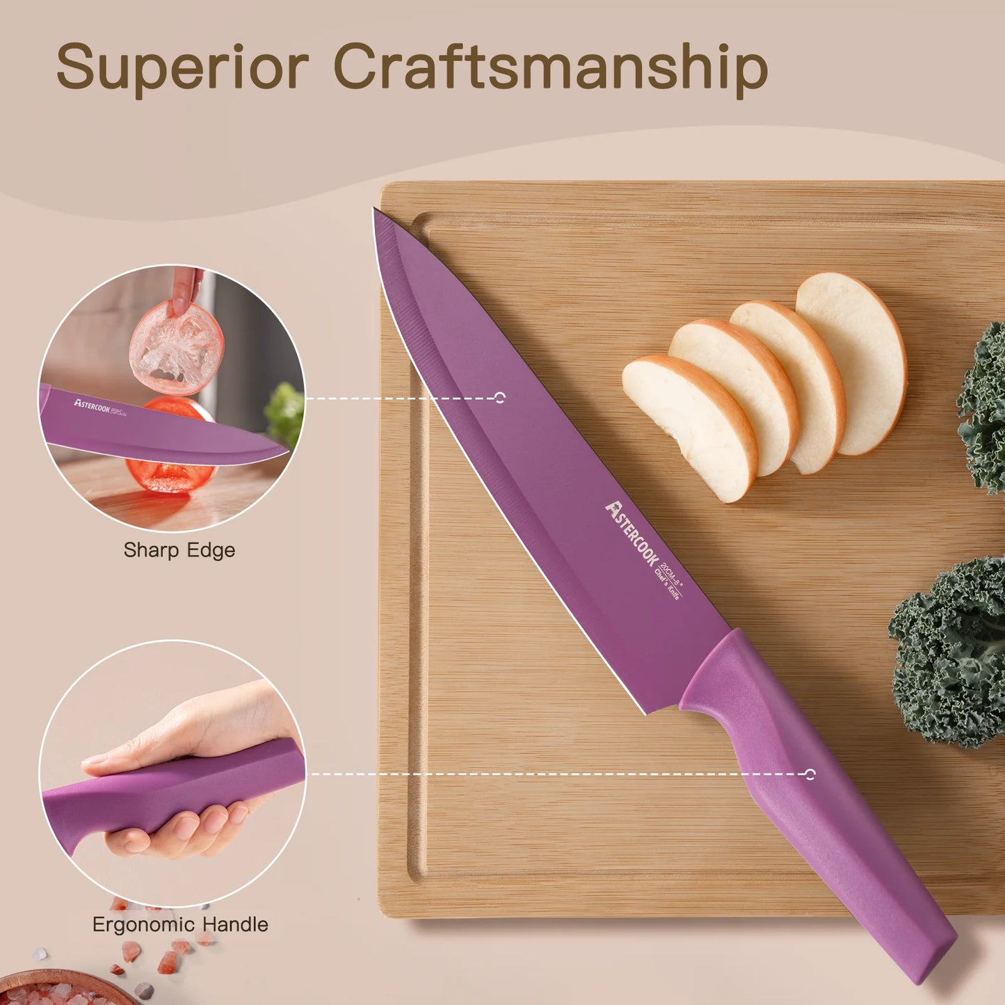 6 Piece Color-Coded Kitchen Knife Set, Stainless Steel Chef Knives with 6 Anti-Rust Coating Blades and Blade Guards, Dishwasher Safe