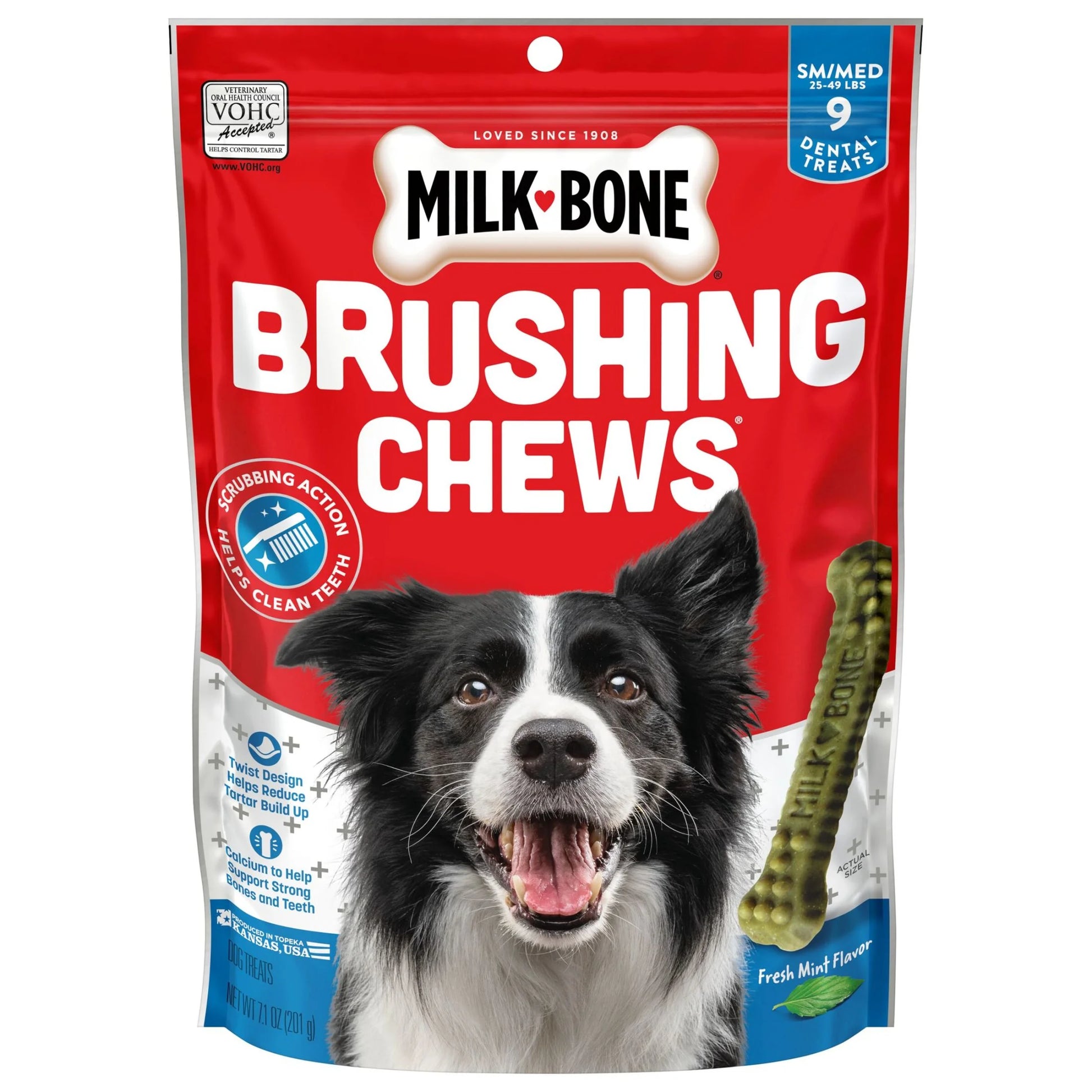 Milk Bone Brushing Chews Daily Dental Dog Treats, Fresh Breath, Small/Medium, 7.1 Oz Bag, 9 Bones per Bag