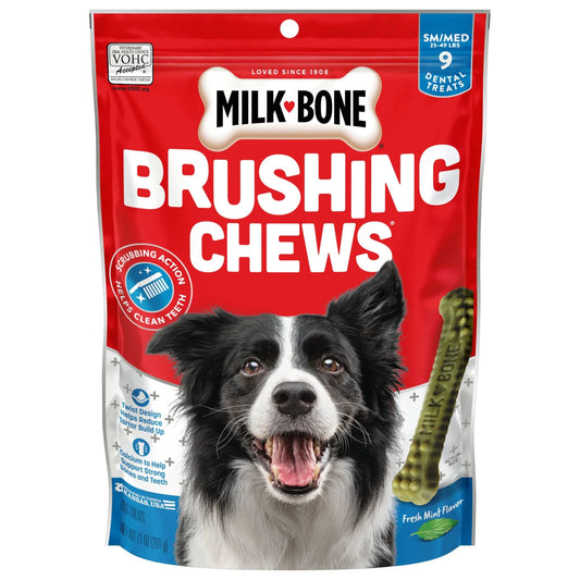 Milk Bone Brushing Chews Daily Dental Dog Treats, Fresh Breath, Small/Medium, 7.1 Oz Bag, 9 Bones per Bag