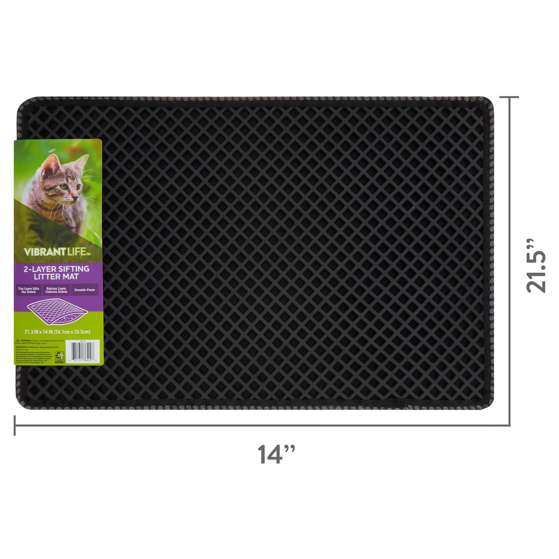 2-Layer Sifting Cat Litter Mat, Black, 21.3" X 14"
