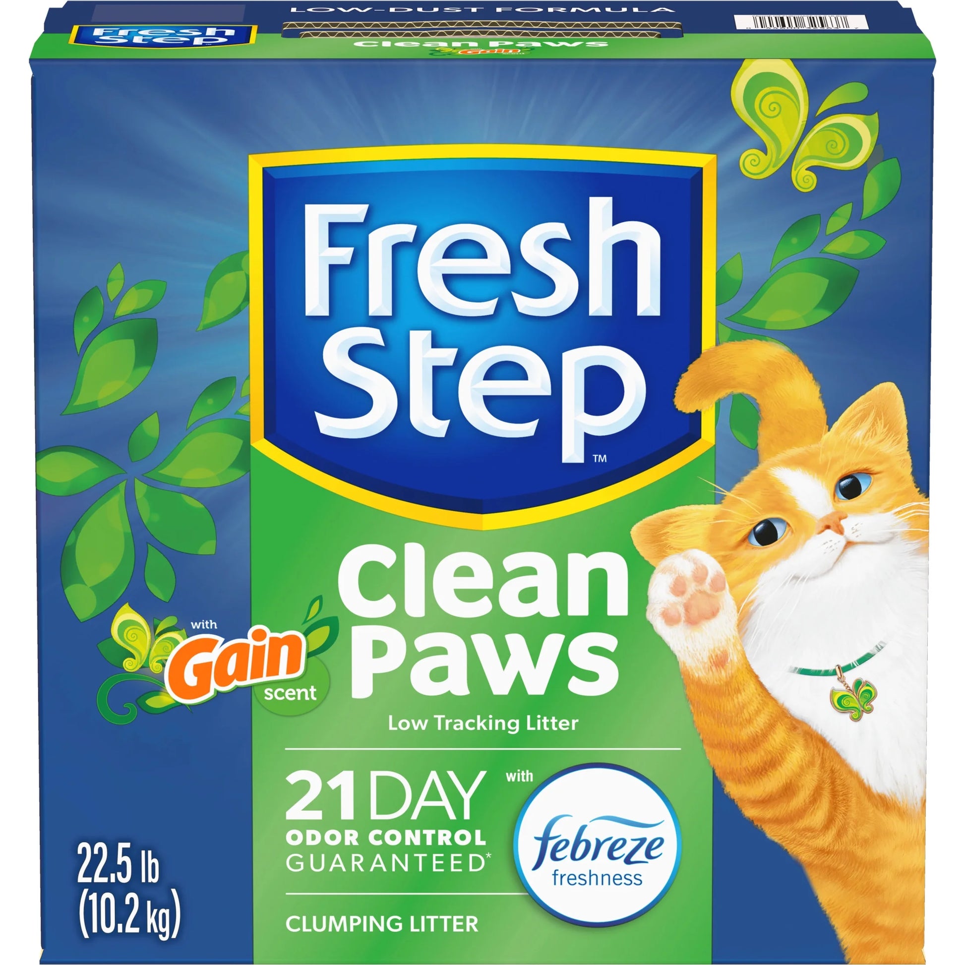 Clean Paws Cat Litter, Low-Tracking Clumping Litter with Febreze and Gain, 22.5 Lbs