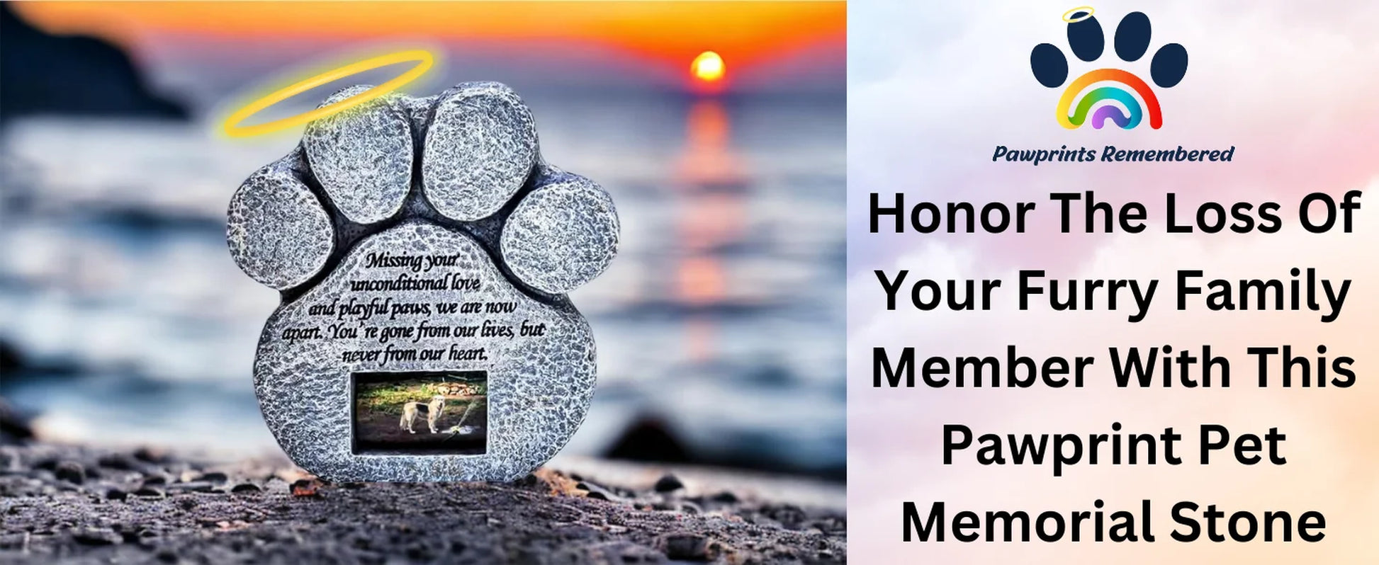 - Paw Print Pet Memorial Stone - Outdoor Garden Picture Frame