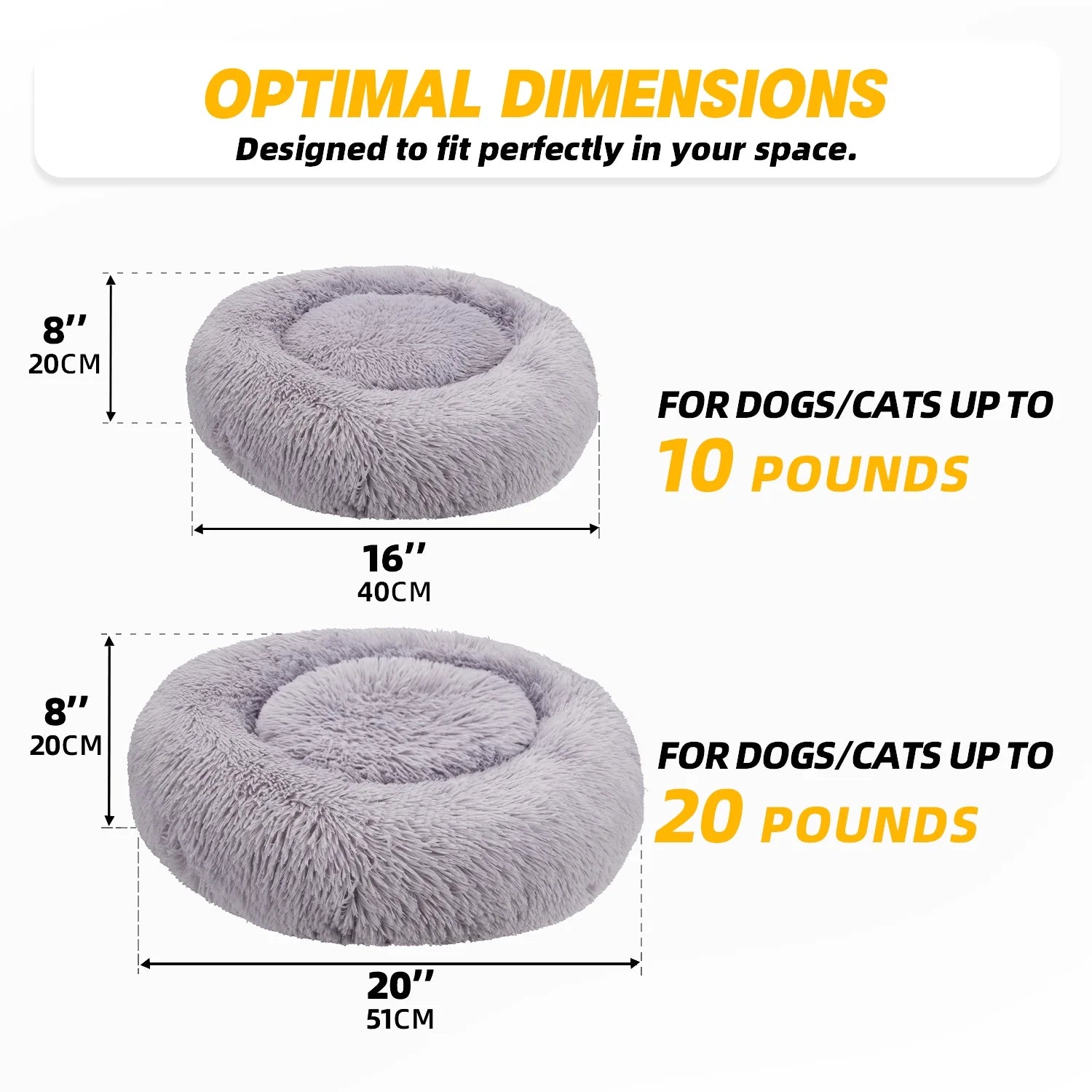 Calming Donut Dog Bed - 20" x 20" x 8", Plush Anti-Anxiety Round Pet Bed for Small Dogs and Medium/Large Cats, Washable with Anti-Slip Bottom, Light Gray