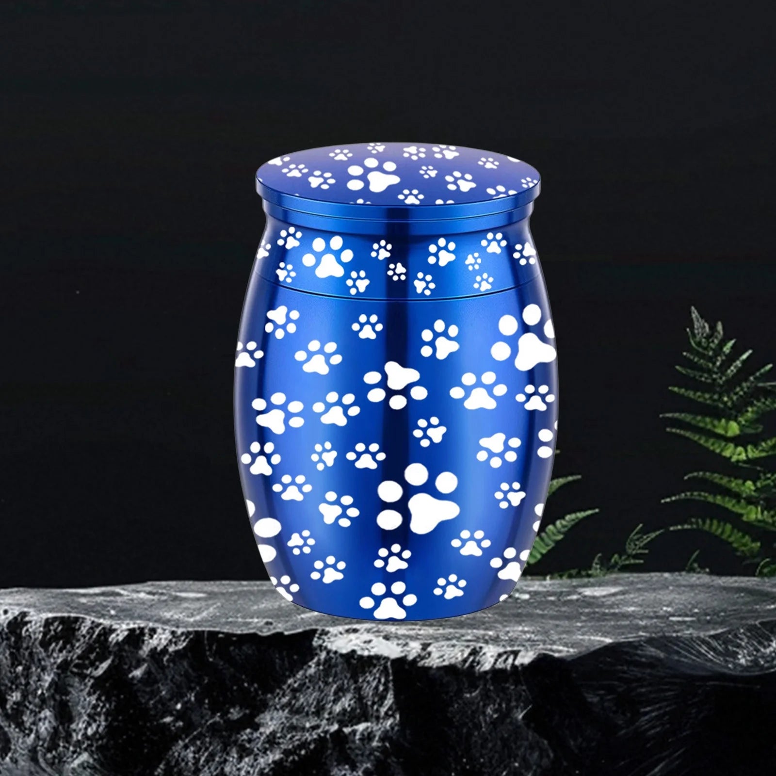 Indoor and Outdoor Decorations Metal Pet Urn Engraved Dog Paw Memorial Pet Urn Funeral Small Animals Cats Urns Blue