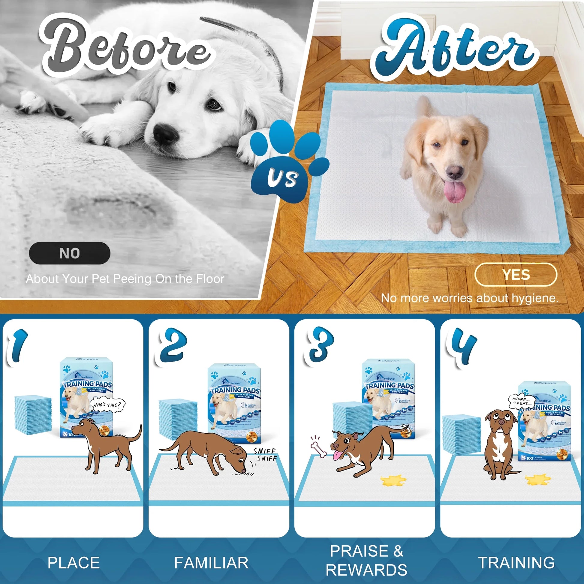 Training Pads, Dog & Puppy Pads,S, 13X18 In,100 Count,Disposable Dog Pee Pads